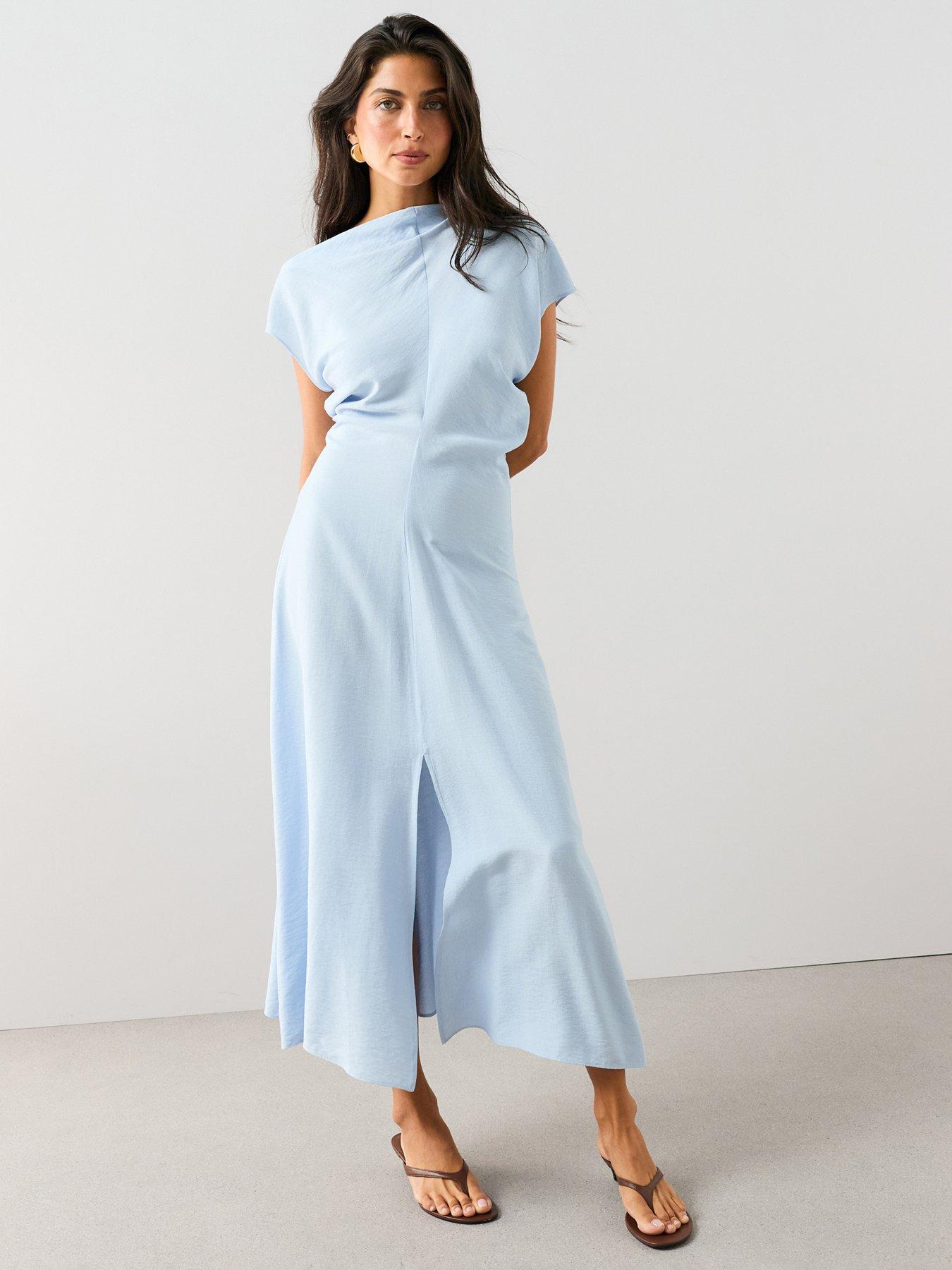 The Very Collection Draped Asymmetric Midi Dress - Blue