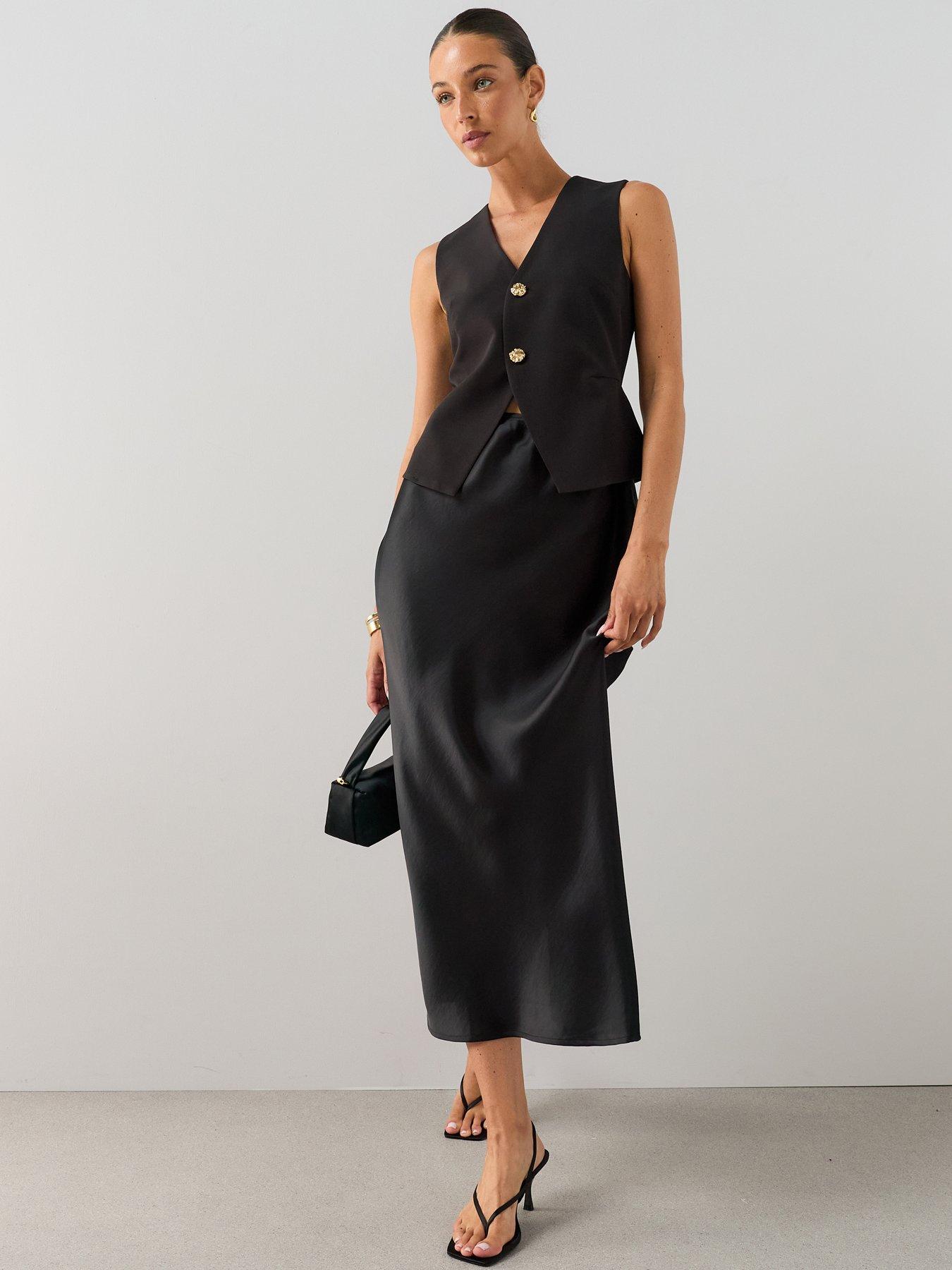 The Very Collection Waistcoat Detail Satin Skirt Midaxi Dress - Black