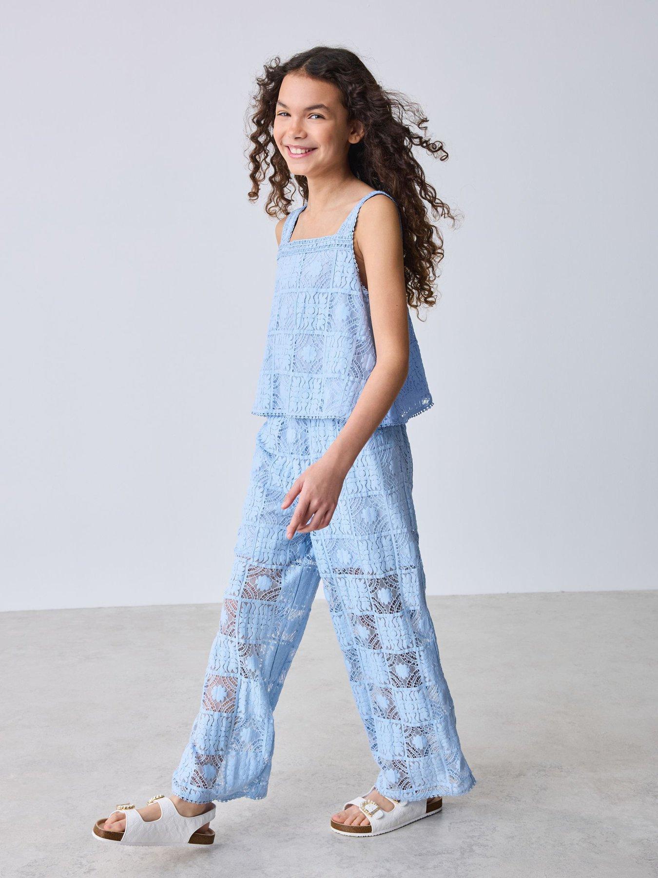 Ted Baker Girls Lace Top and Trouser Set - Blue