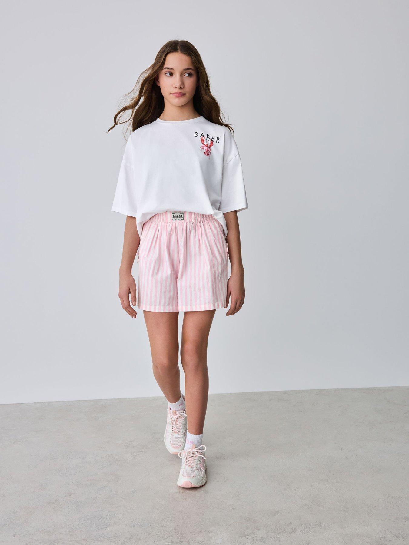 Ted Baker Older Girls Lobster Back Print Stripe Short Set - Pink/White