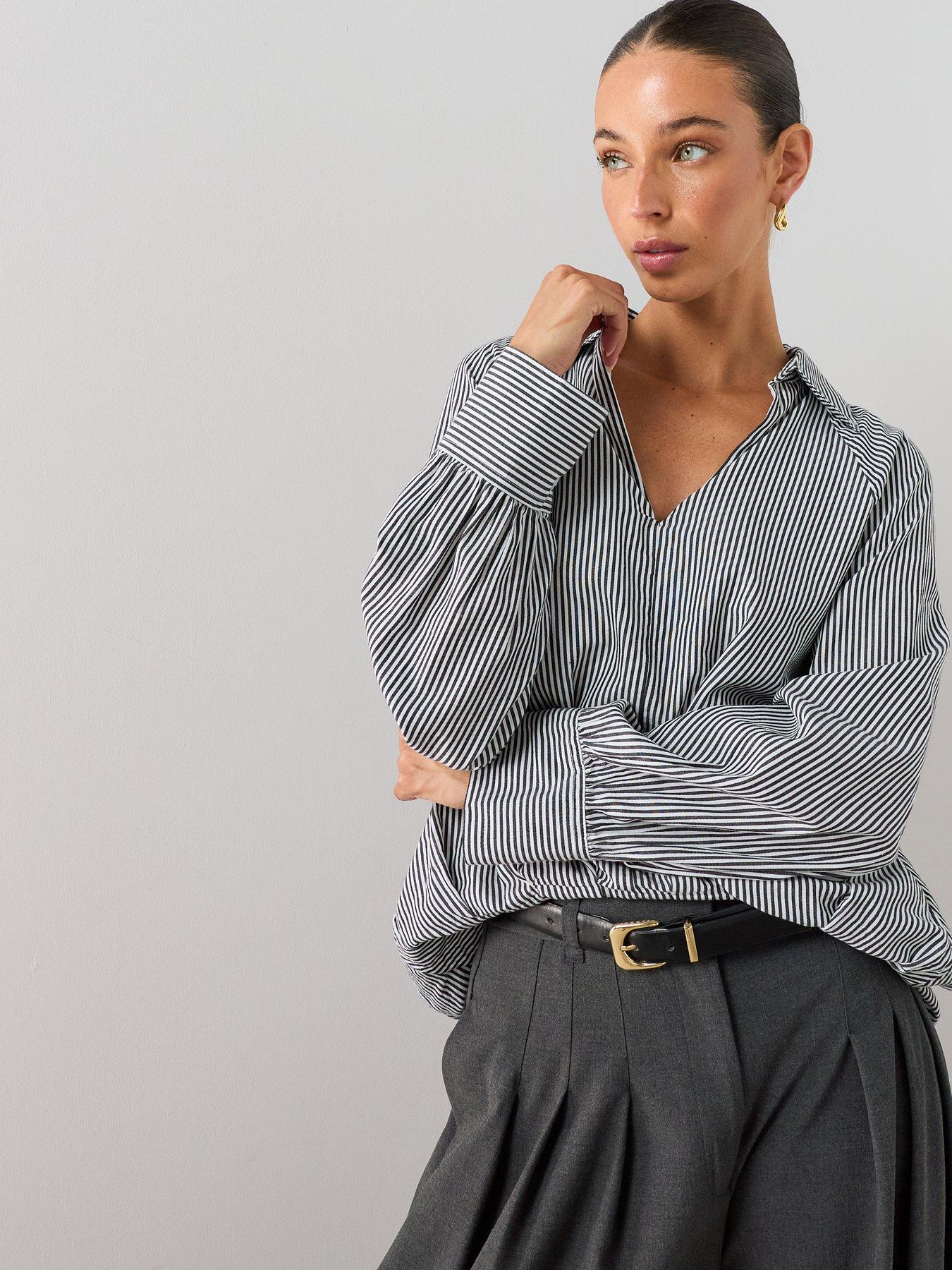 The Very Collection Bubble Hem Striped Oversized Shirt