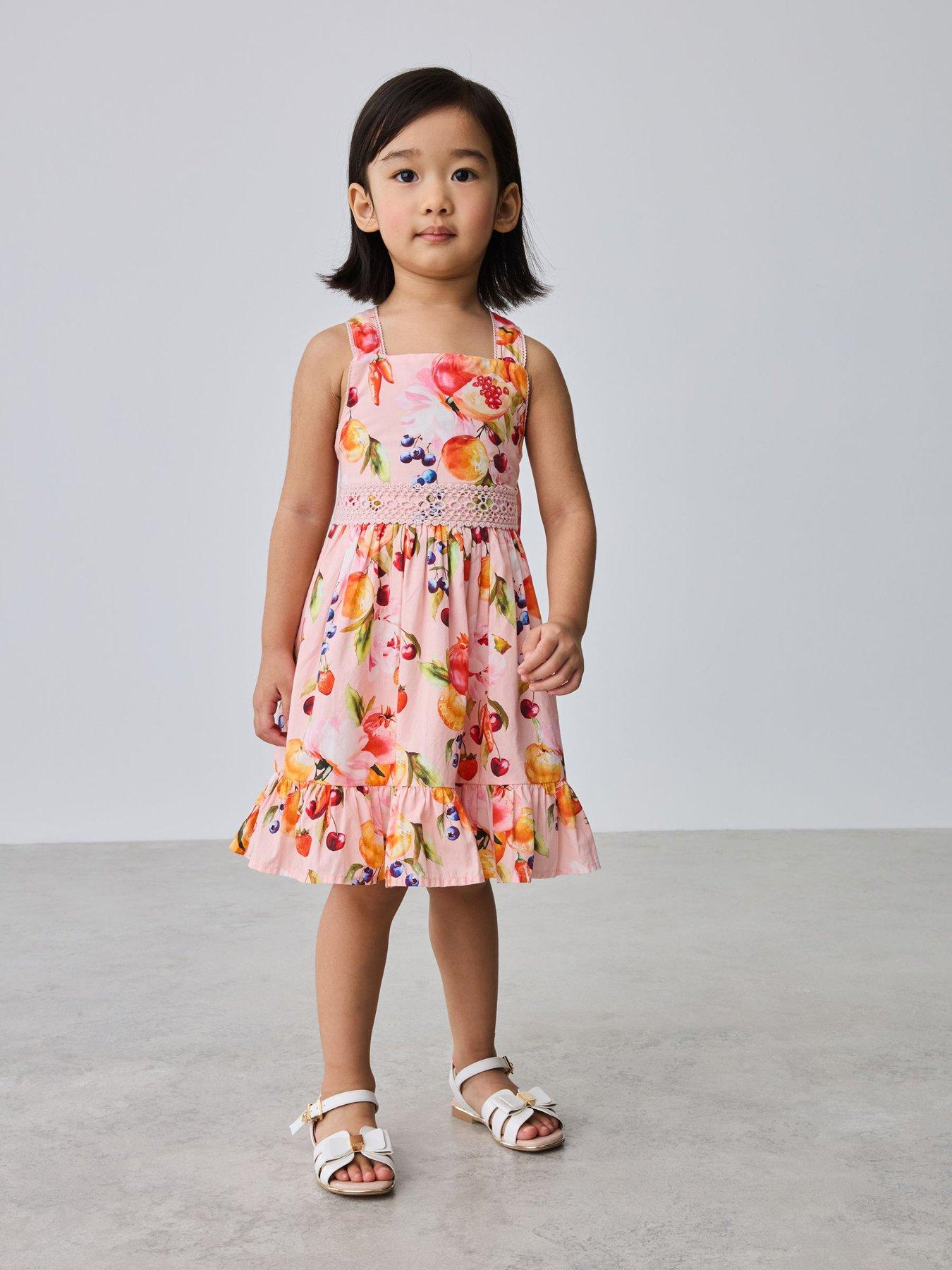 Ted Baker Younger Girls Fruit Print Cross Back Tiered Dress - Multi