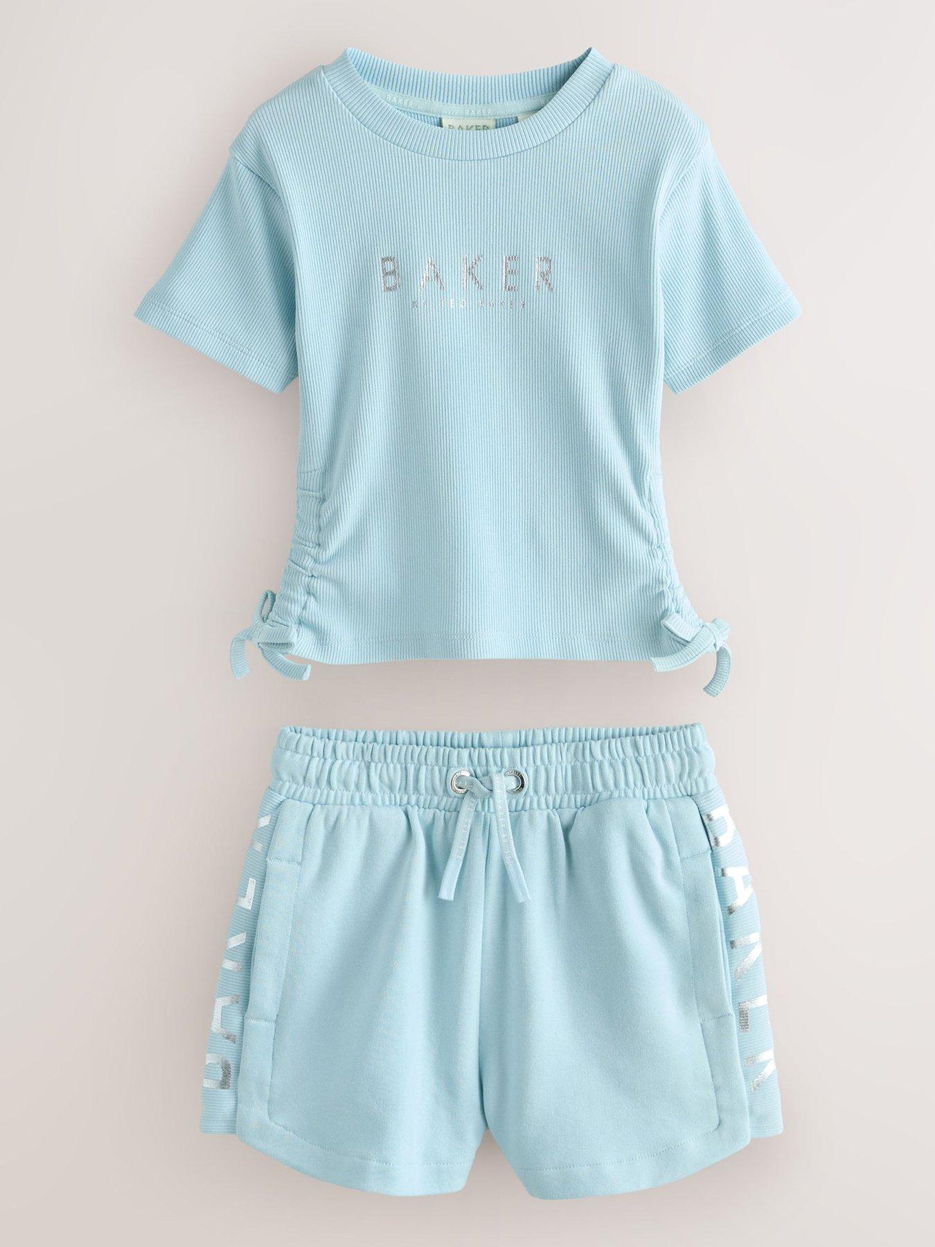 Image 1 of 6 of Ted Baker Girls Logo Drawstring Short Set - Light Blue