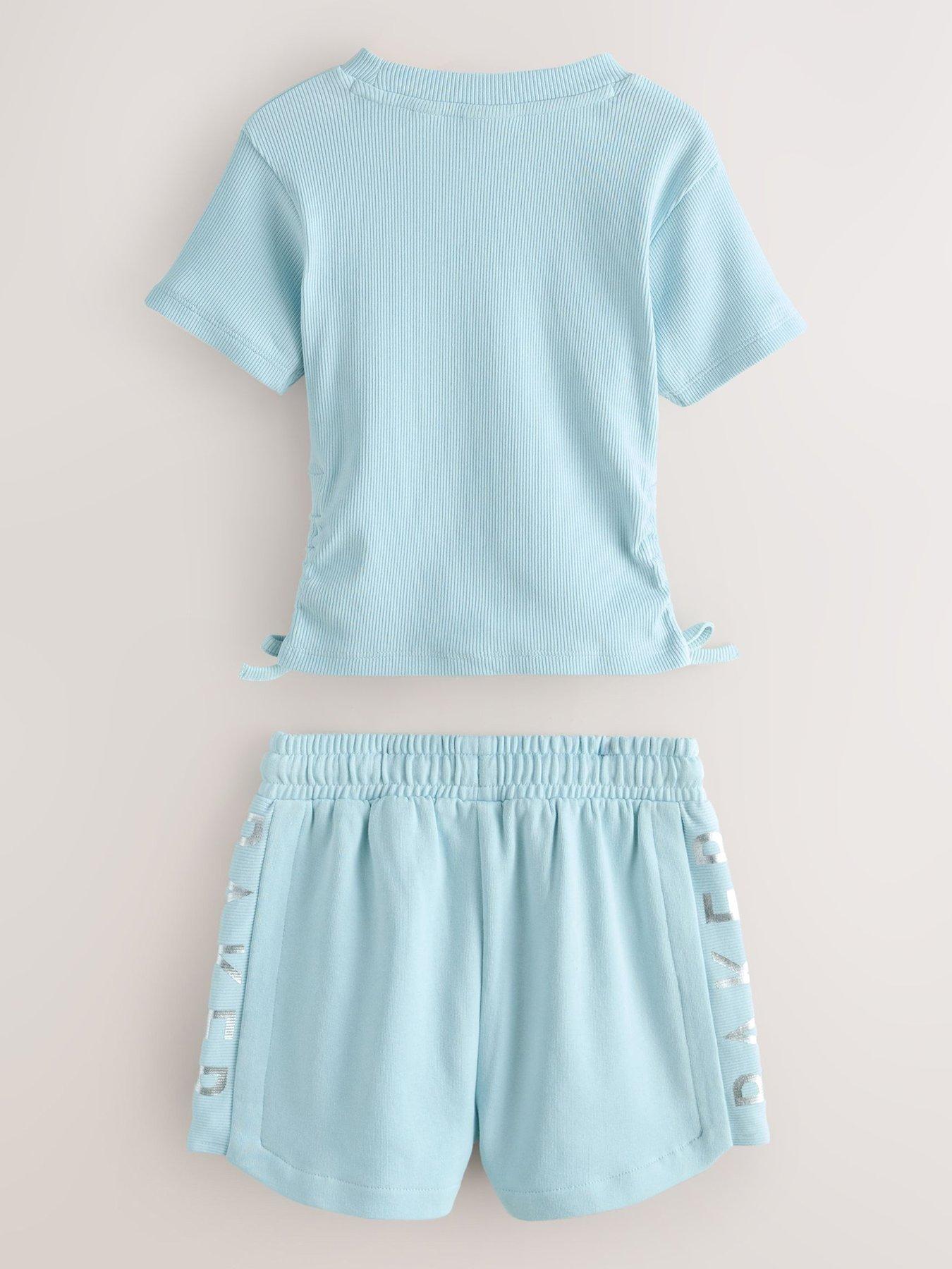 Image 2 of 6 of Ted Baker Girls Logo Drawstring Short Set - Light Blue
