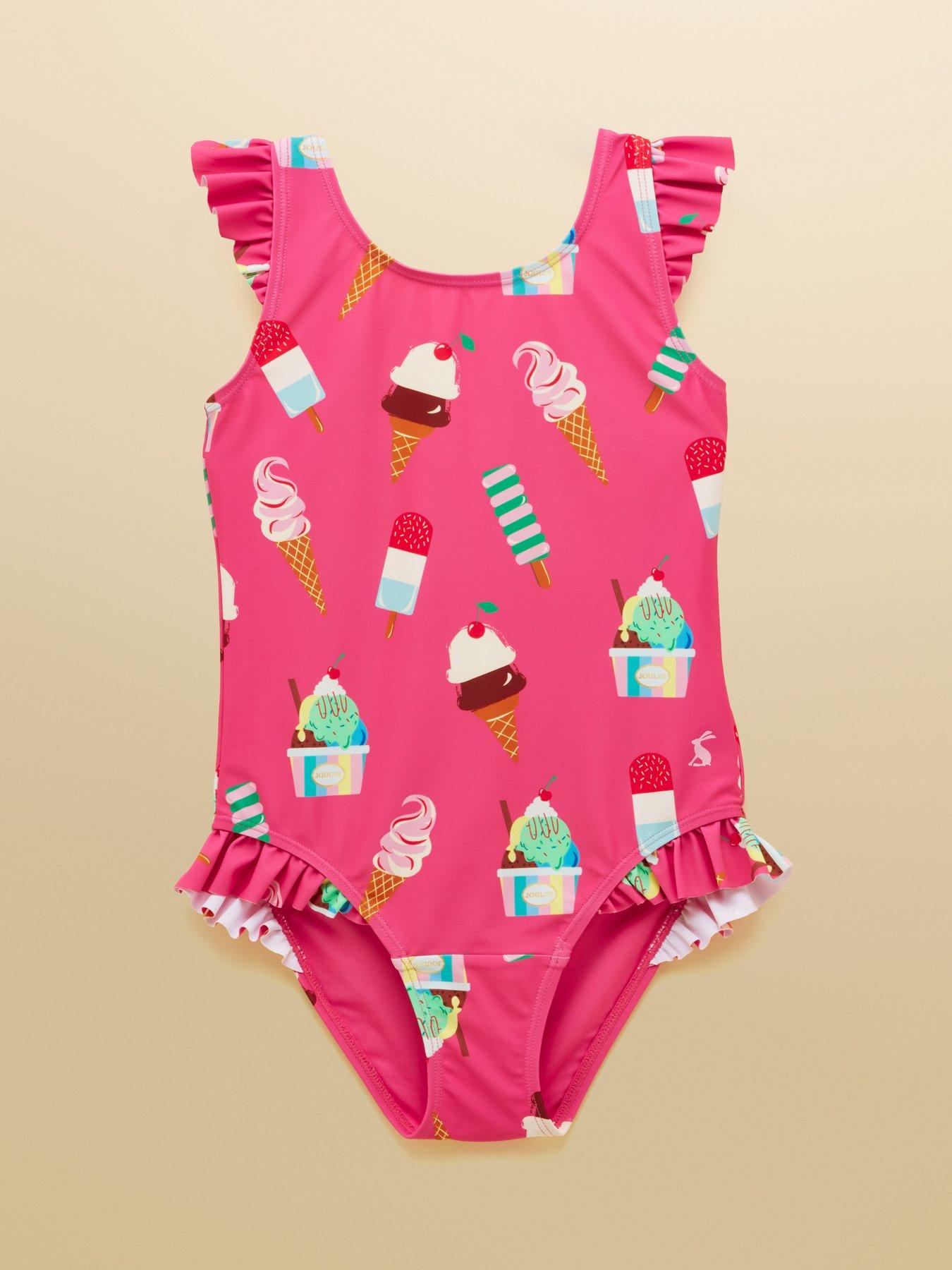 Joules Girls Splash Ice Cream Swimsuit - Pink