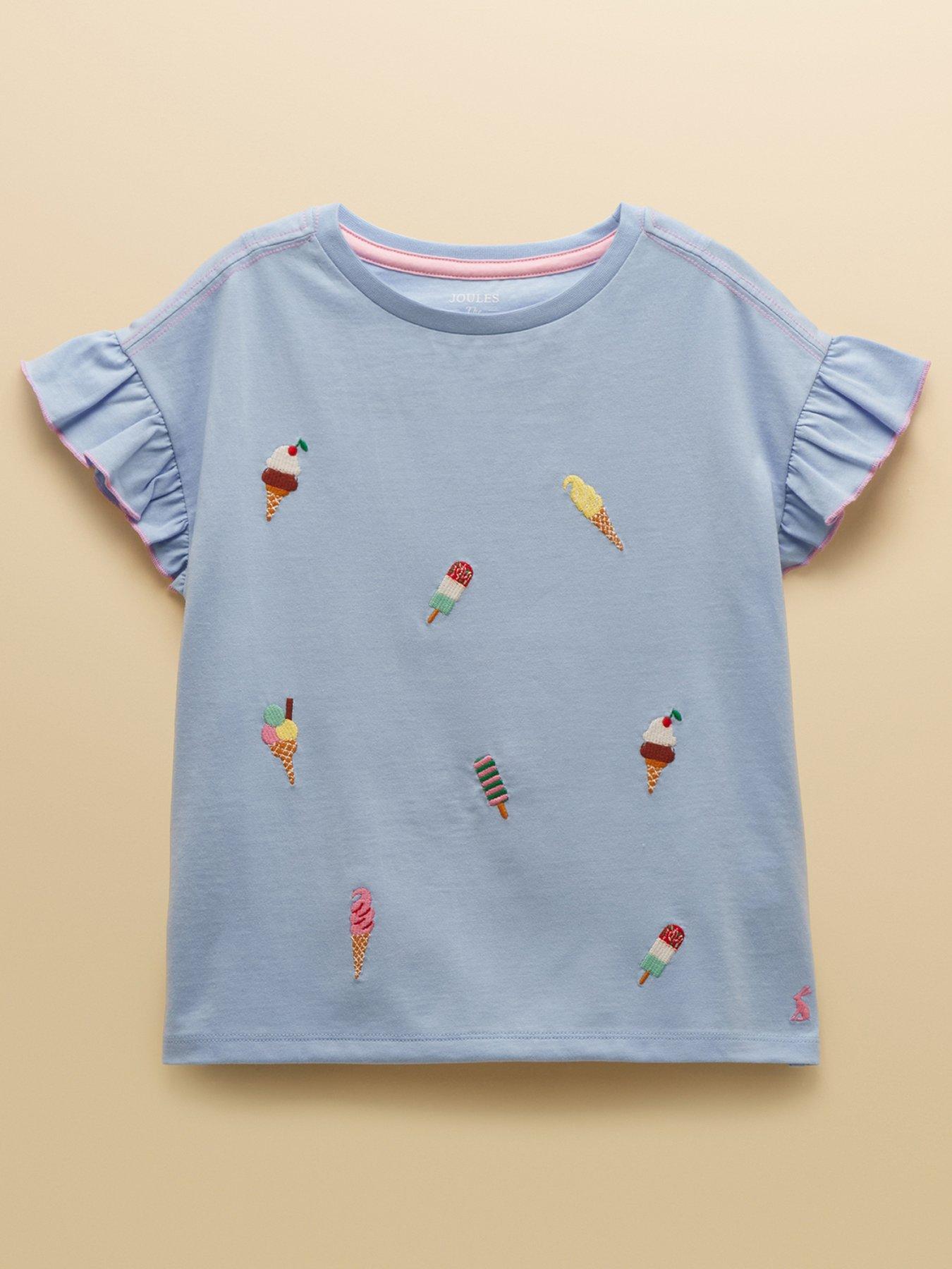 Image 1 of 3 of Joules Girls Waverley Embroidered Ice Cream Tshirt - Blue