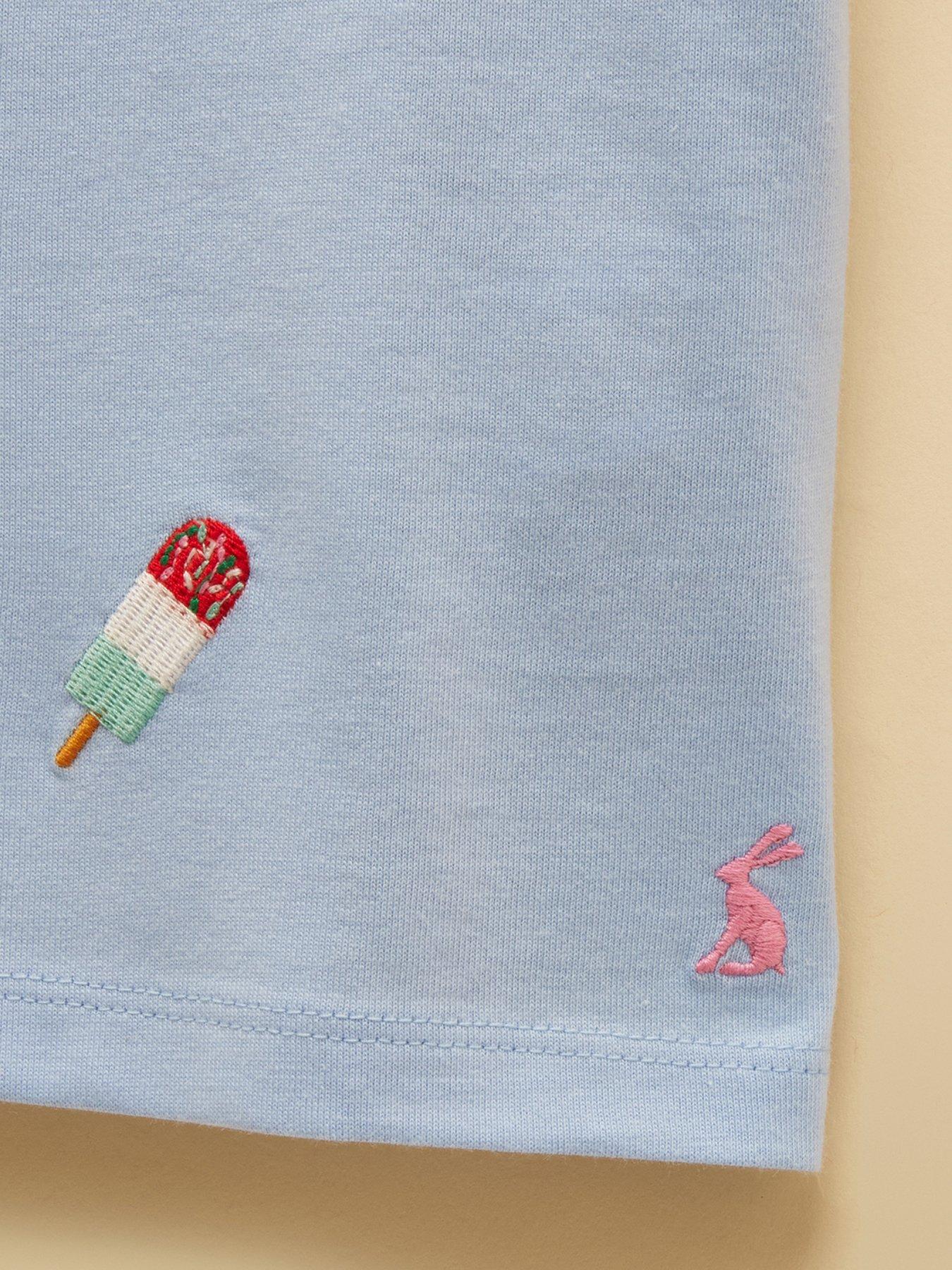 Image 2 of 3 of Joules Girls Waverley Embroidered Ice Cream Tshirt - Blue