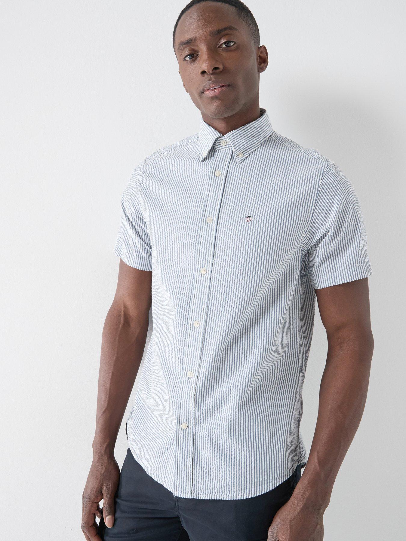 GANT Seersucker Striped Short Sleeve Shirt - Blue