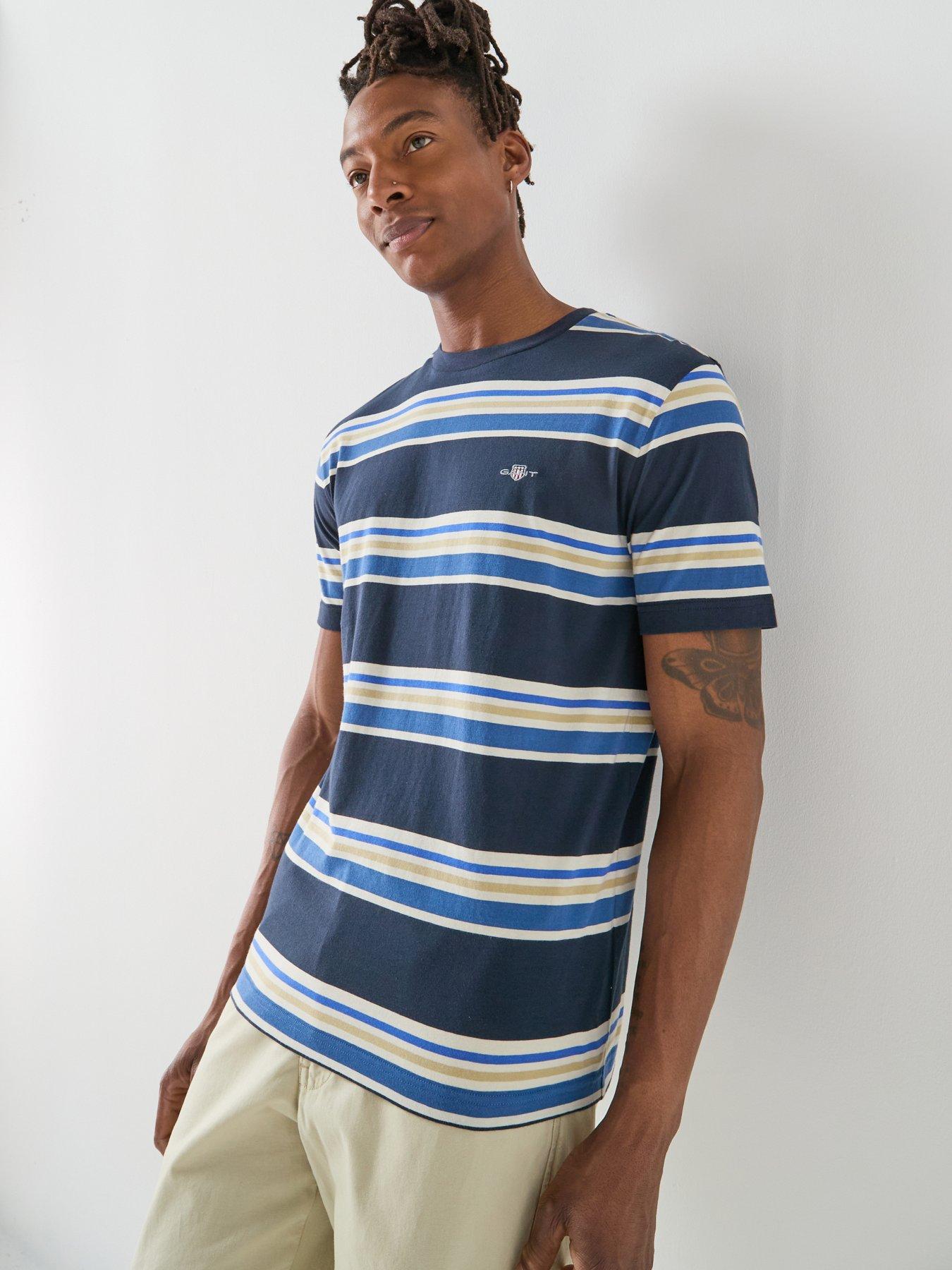 GANT Regular Fit Shield Multi Stripe T-Shirt - Navy