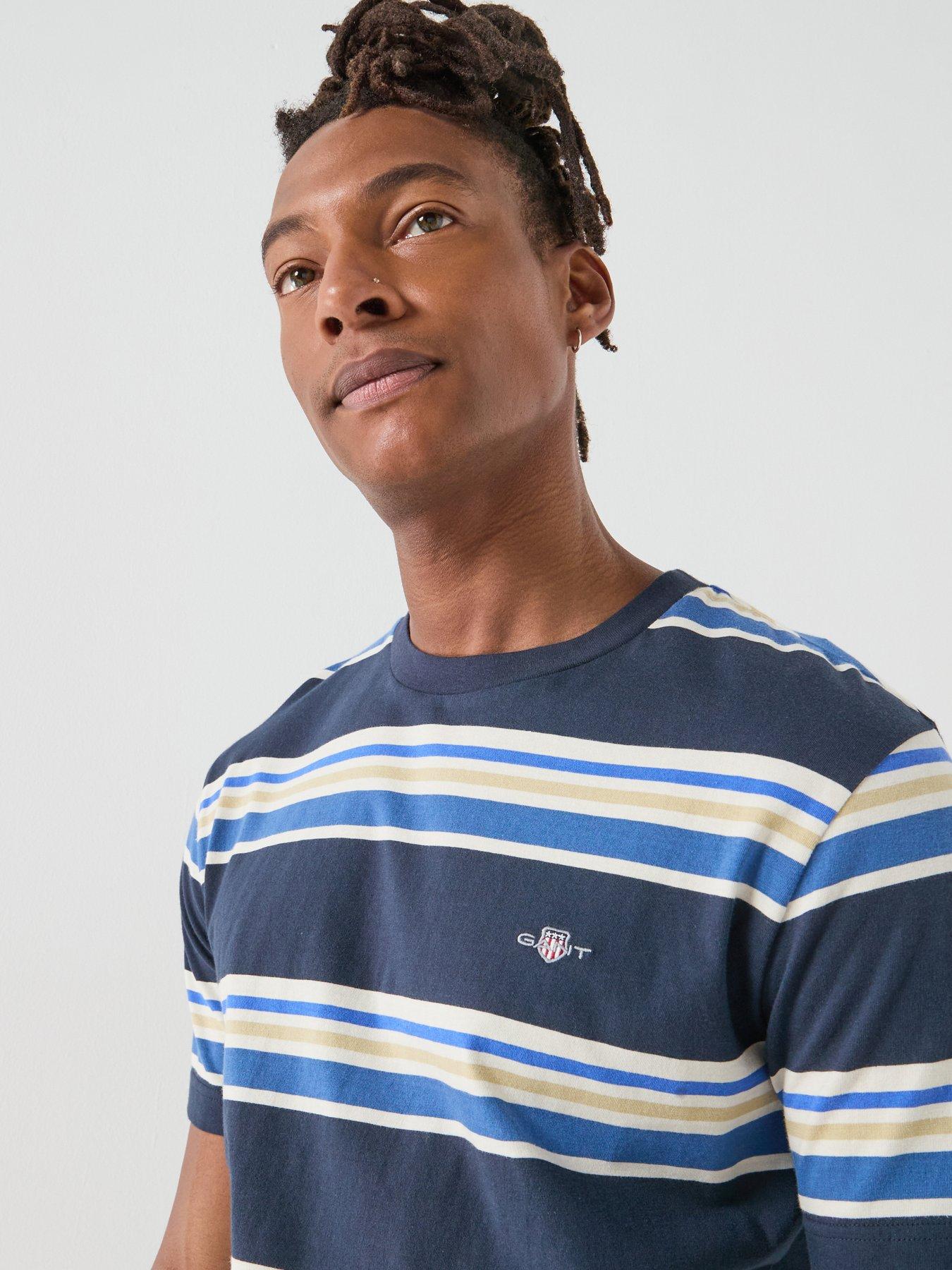  image of gant-regular-fit-shield-multi-stripe-t-shirt-navy