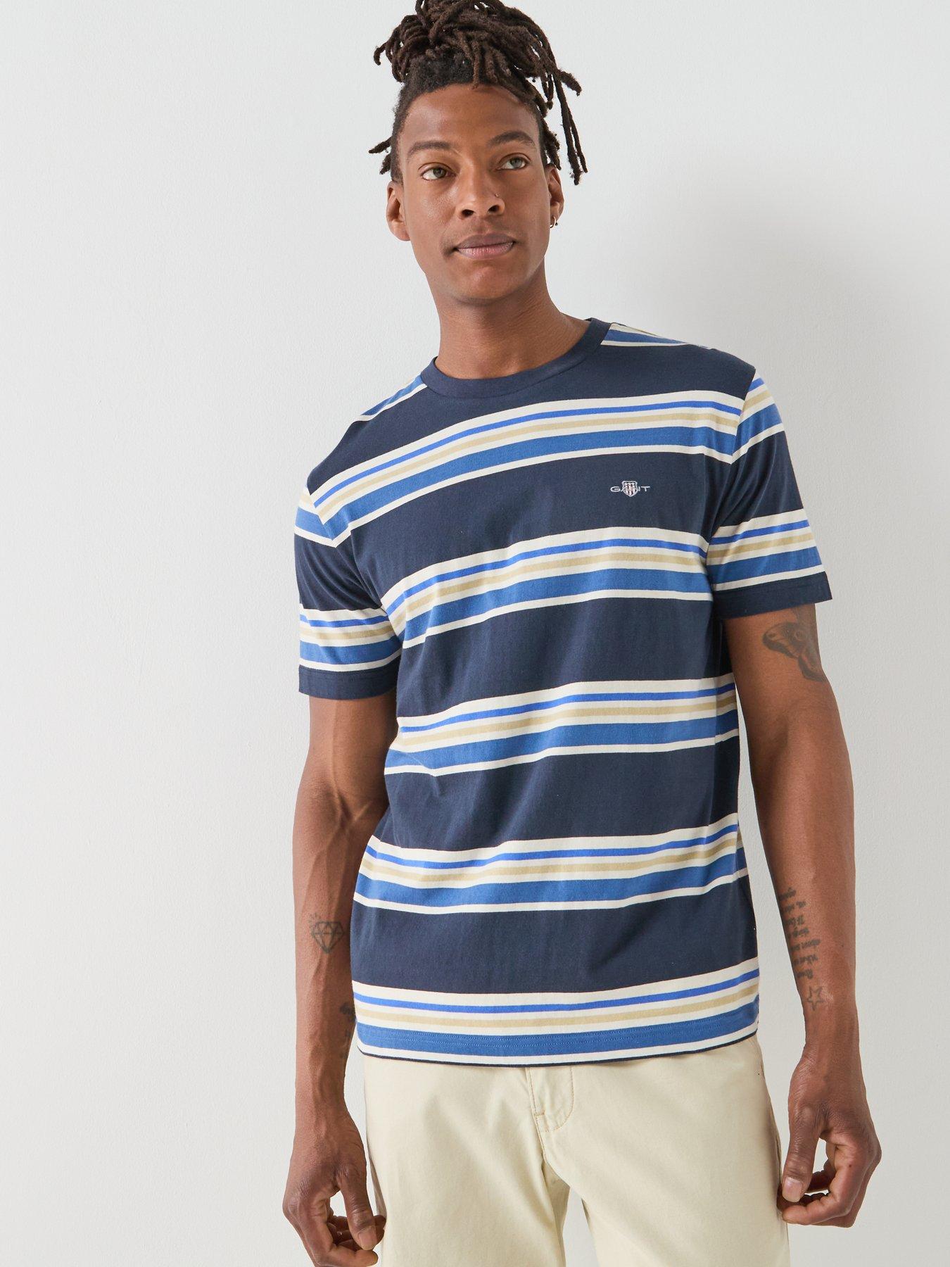  image of gant-regular-fit-shield-multi-stripe-t-shirt-navy