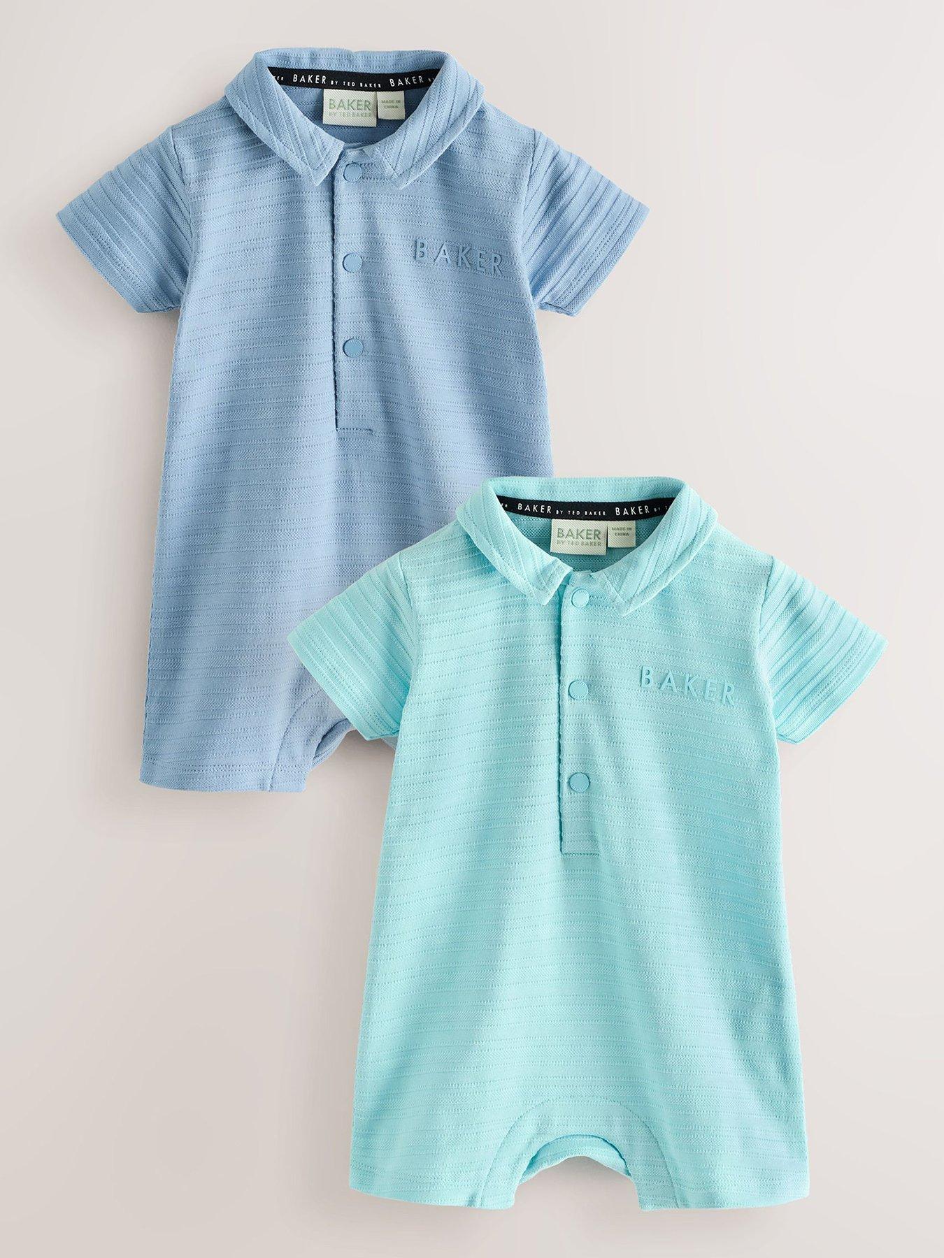 Image 1 of 6 of Ted Baker Baby Boys 2 Pack Collared All-In-One Rompers &nbsp;- Blue