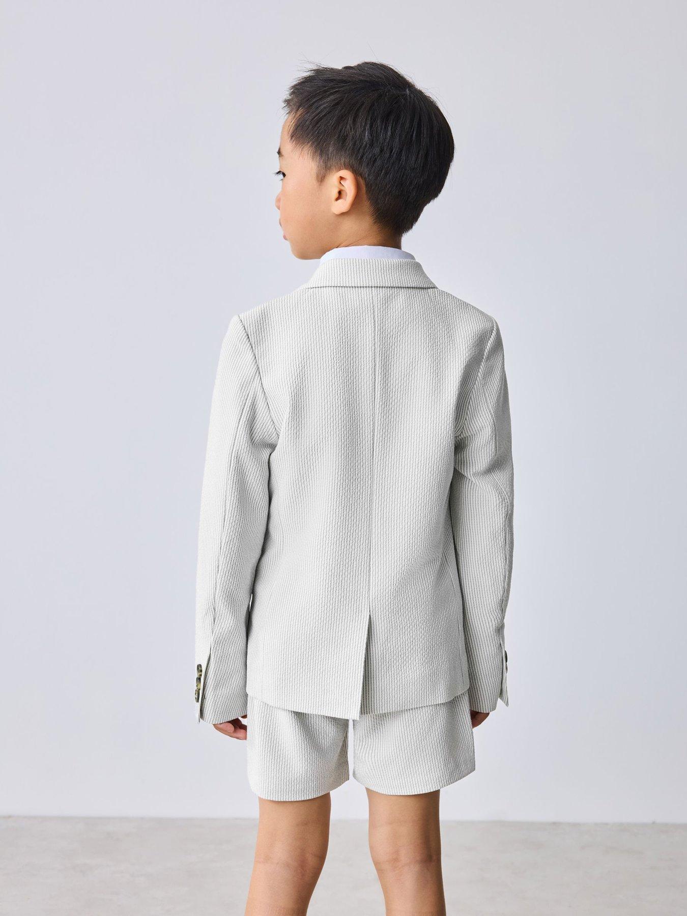 Image 2 of 7 of Ted Baker Younger Boys Seersucker Textured Suit Jacket And Shorts Set - Grey