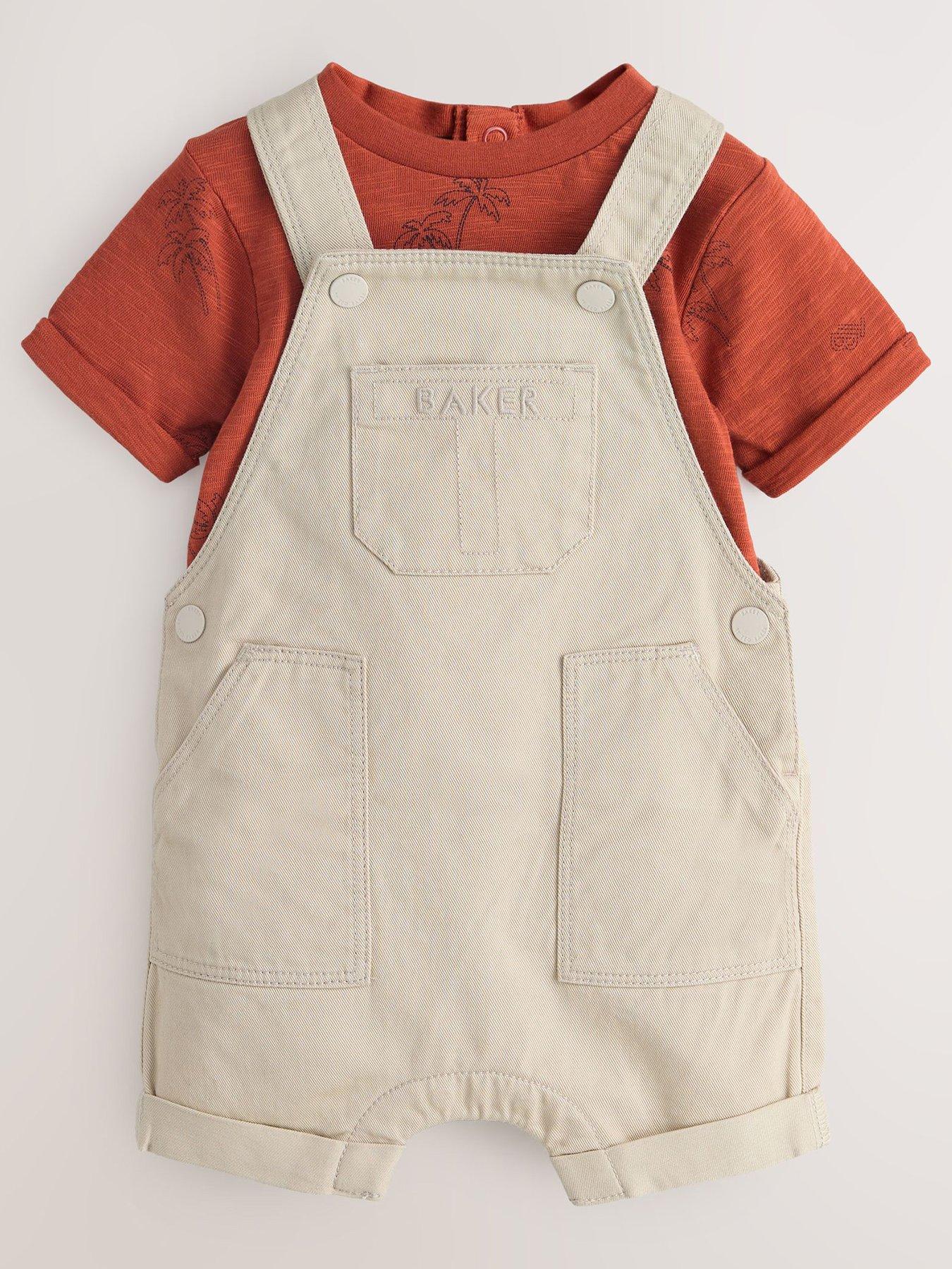 Ted Baker Baby Boys Short Sleeve T-Shirt  &   Dungarees Shorts Set - Red