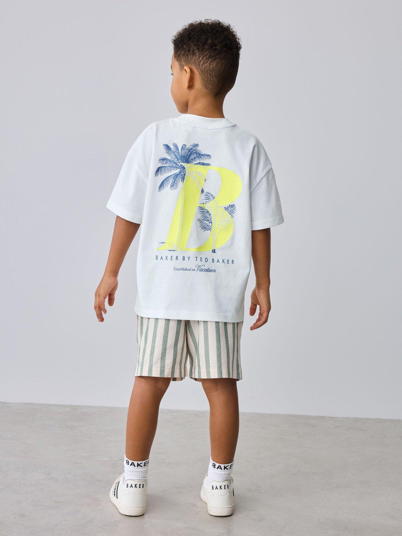 Image 2 of 7 of Ted Baker Boys Short Sleeve T-Shirt &amp; Striped Shorts Set - White