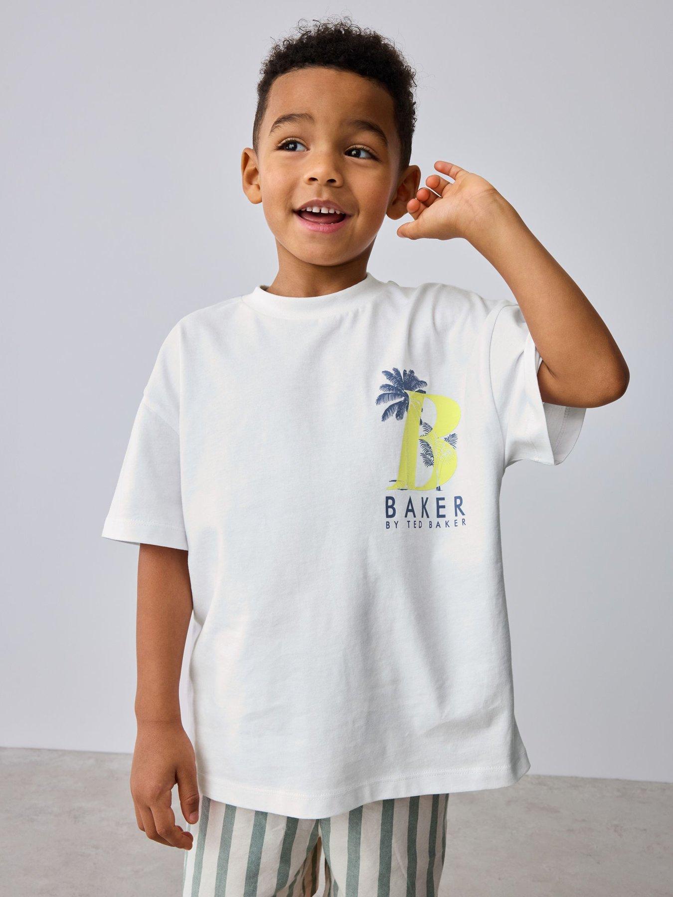 Image 3 of 7 of Ted Baker Boys Short Sleeve T-Shirt &amp; Striped Shorts Set - White