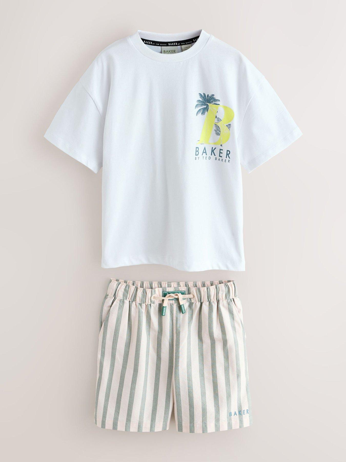 Image 5 of 7 of Ted Baker Boys Short Sleeve T-Shirt &amp; Striped Shorts Set - White