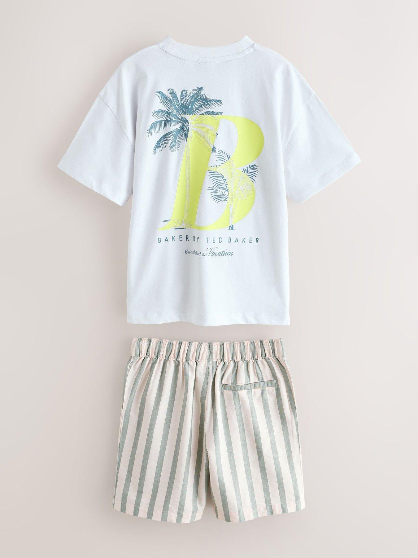 Image 6 of 7 of Ted Baker Boys Short Sleeve T-Shirt &amp; Striped Shorts Set - White
