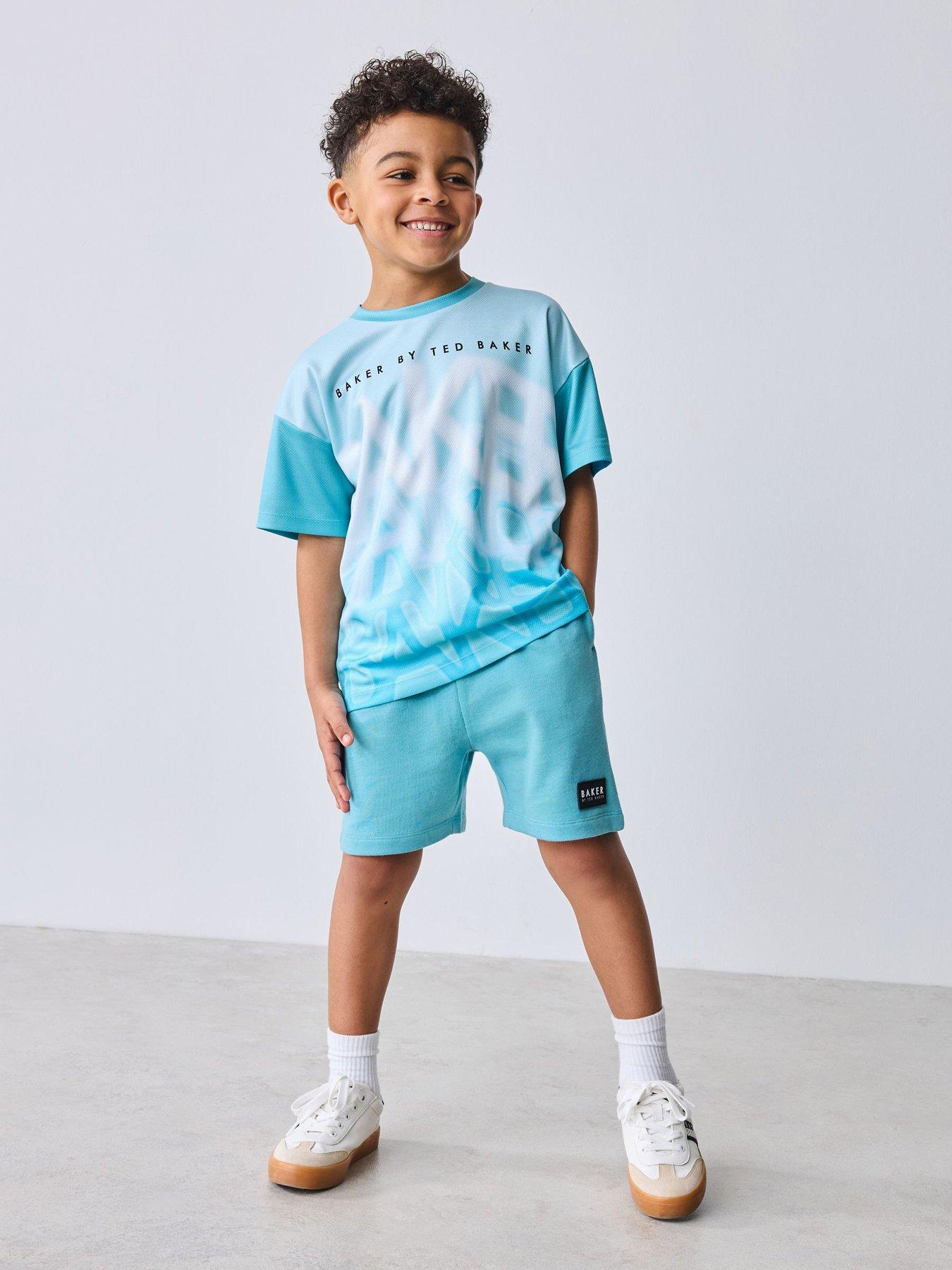 Image 1 of 7 of Ted Baker Boys Ombre Logo T-Shirt &amp; Shorts Set - Blue