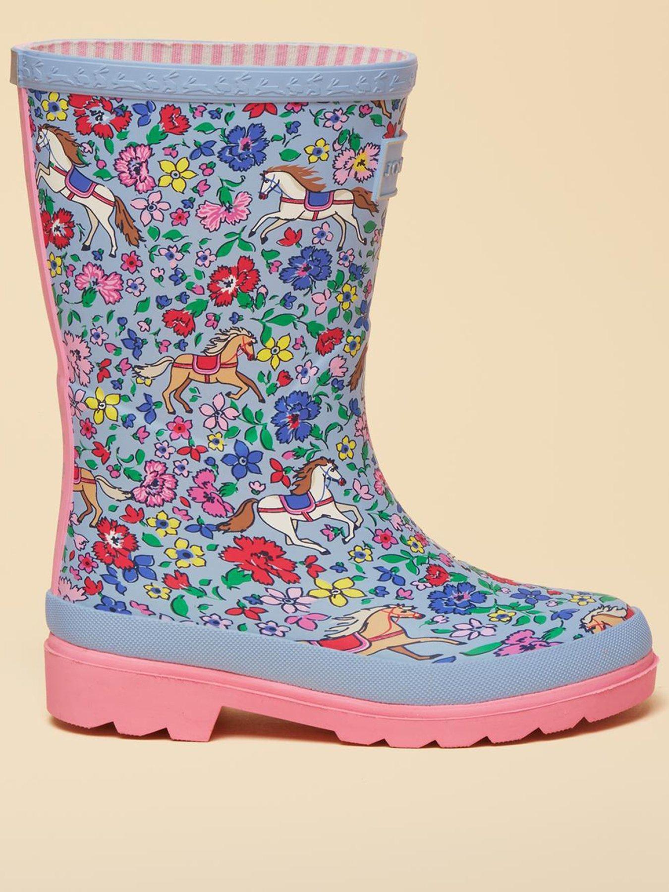 Image 1 of 6 of Joules Girls Horse Print Wellie - Blue