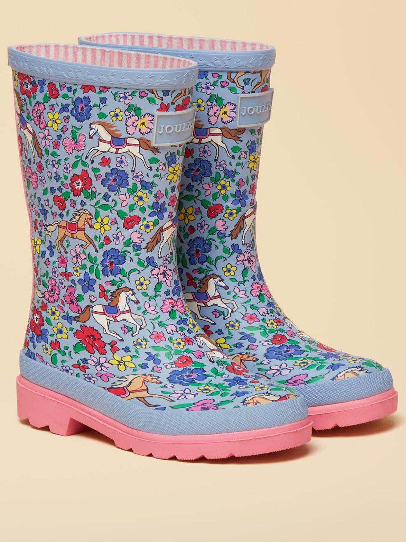 Image 2 of 6 of Joules Girls Horse Print Wellie - Blue