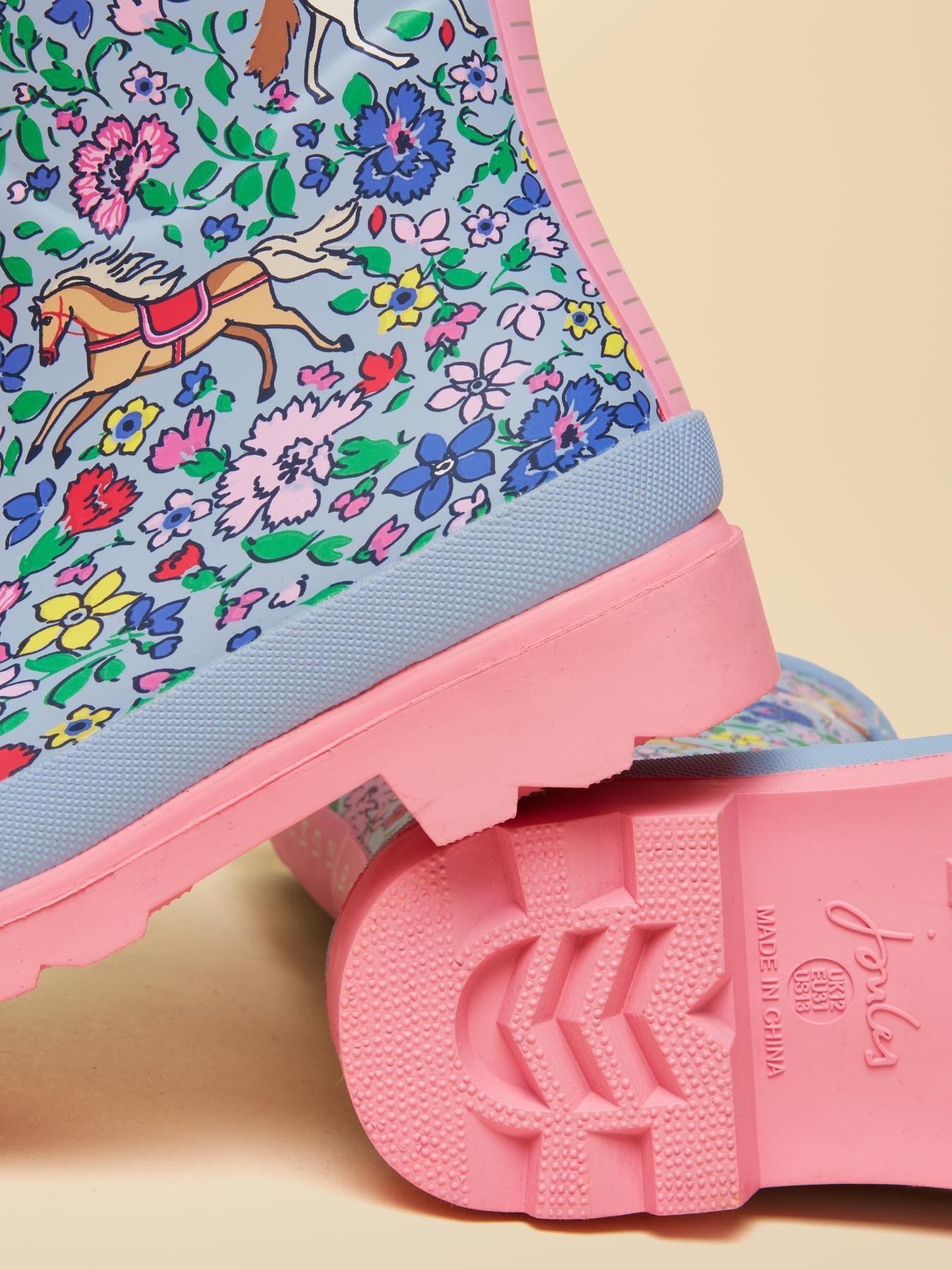 Image 6 of 6 of Joules Girls Horse Print Wellie - Blue