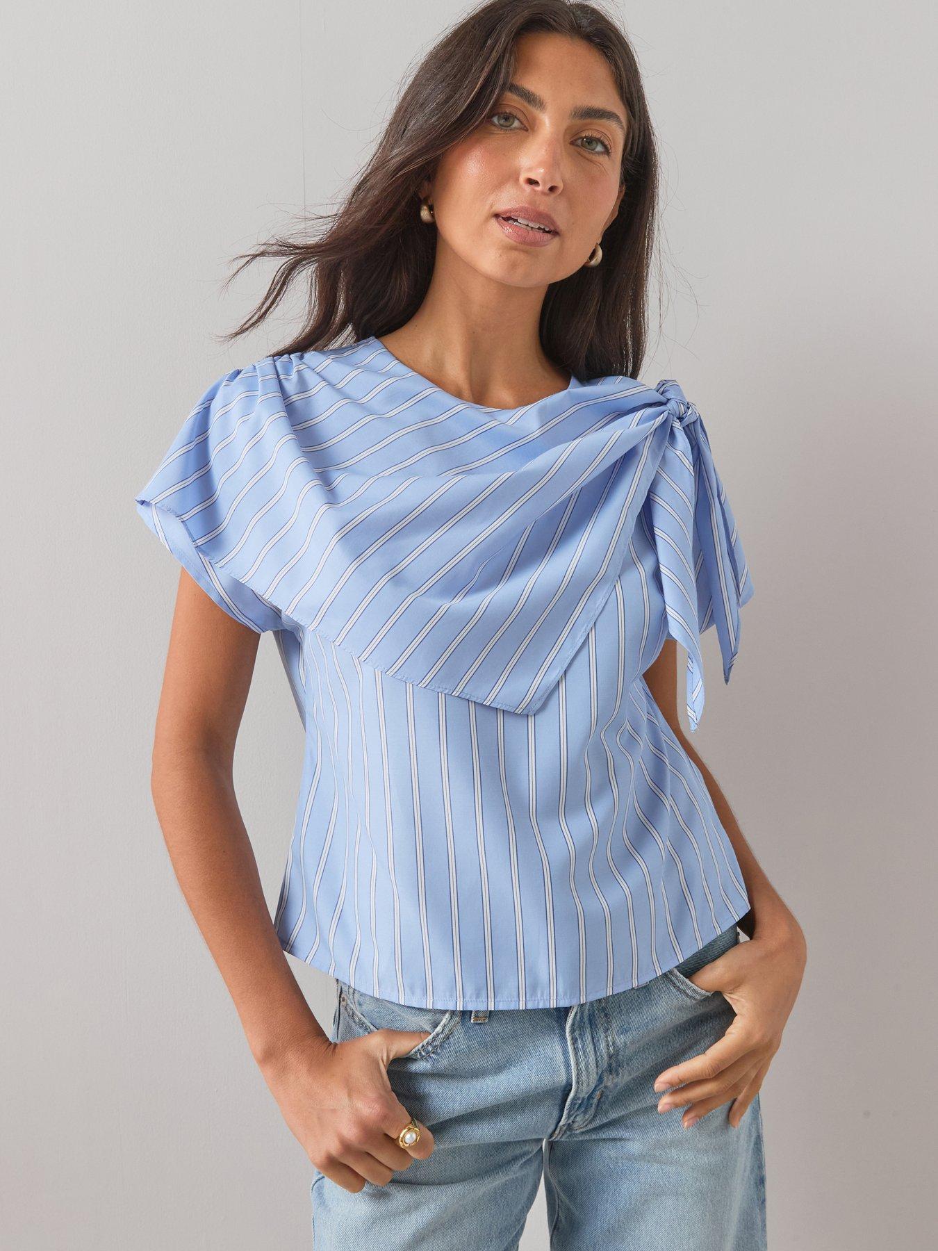The Very Collection Striped Scarf Detail Blouse - Blue