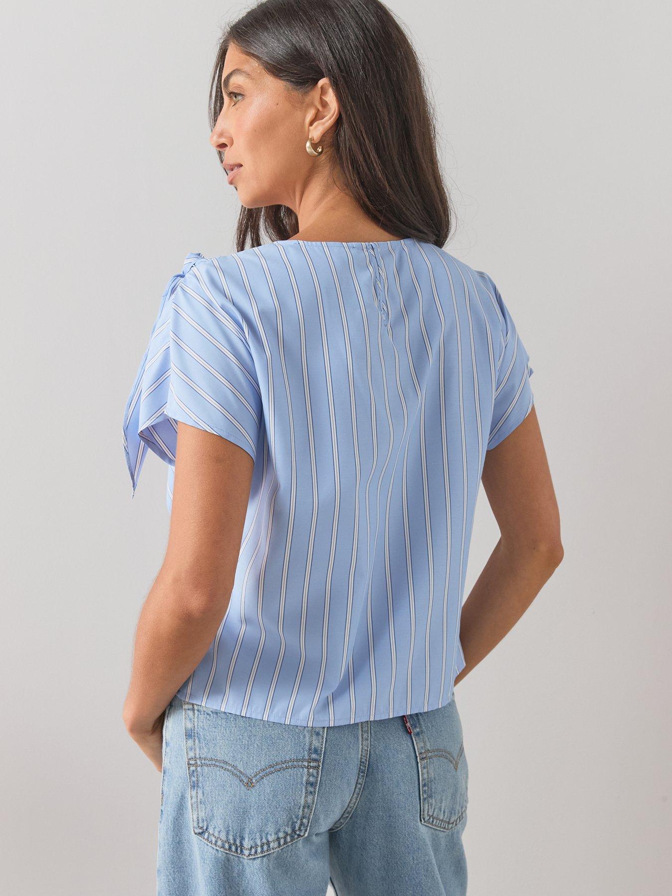 Image 2 of 7 of The Very Collection Striped Scarf Detail Blouse - Blue