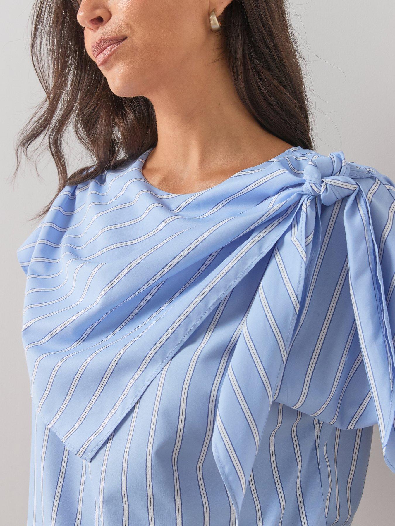 Image 6 of 7 of The Very Collection Striped Scarf Detail Blouse - Blue