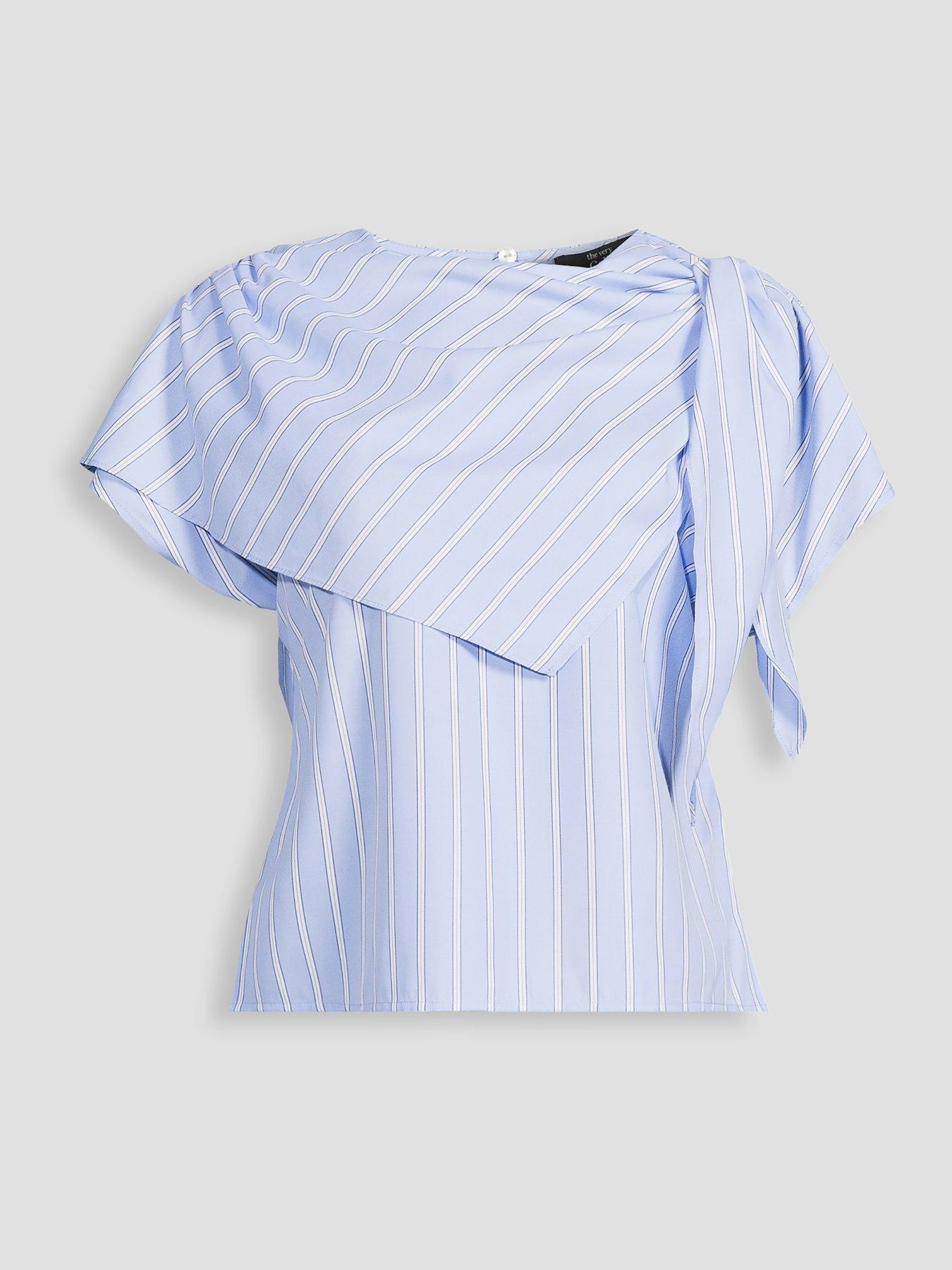 Image 7 of 7 of The Very Collection Striped Scarf Detail Blouse - Blue