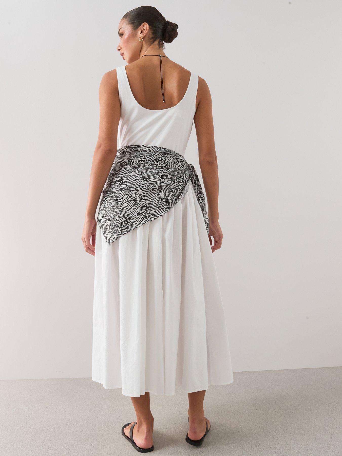 Image 2 of 7 of The Very Collection Detachable Scarf Strappy Midi Dress - White