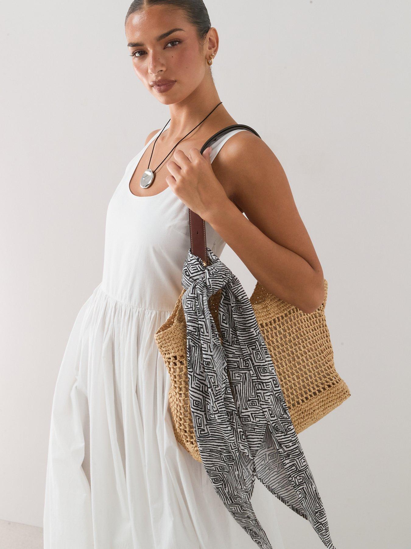 Image 4 of 7 of The Very Collection Detachable Scarf Strappy Midi Dress - White