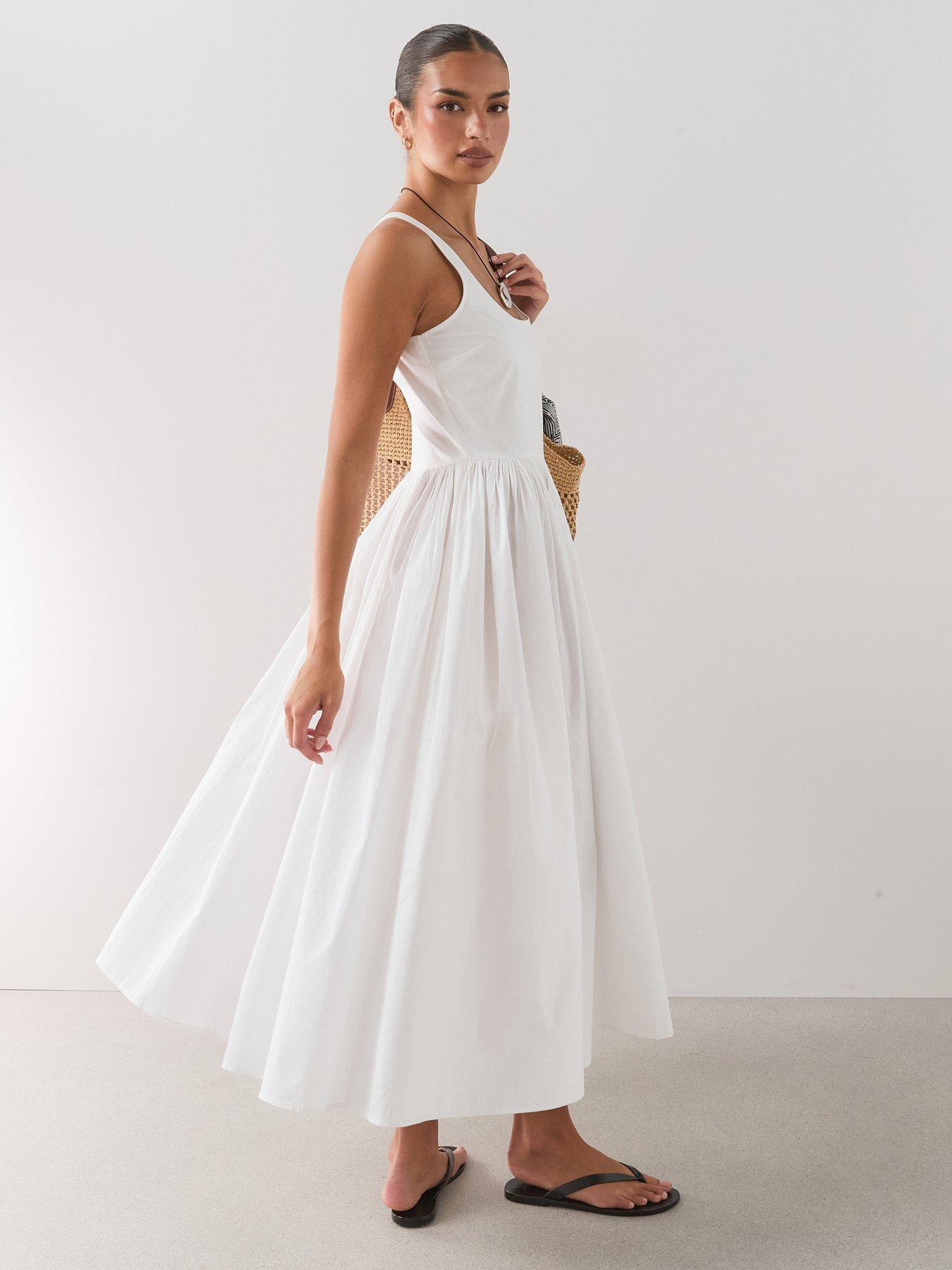 Image 5 of 7 of The Very Collection Detachable Scarf Strappy Midi Dress - White