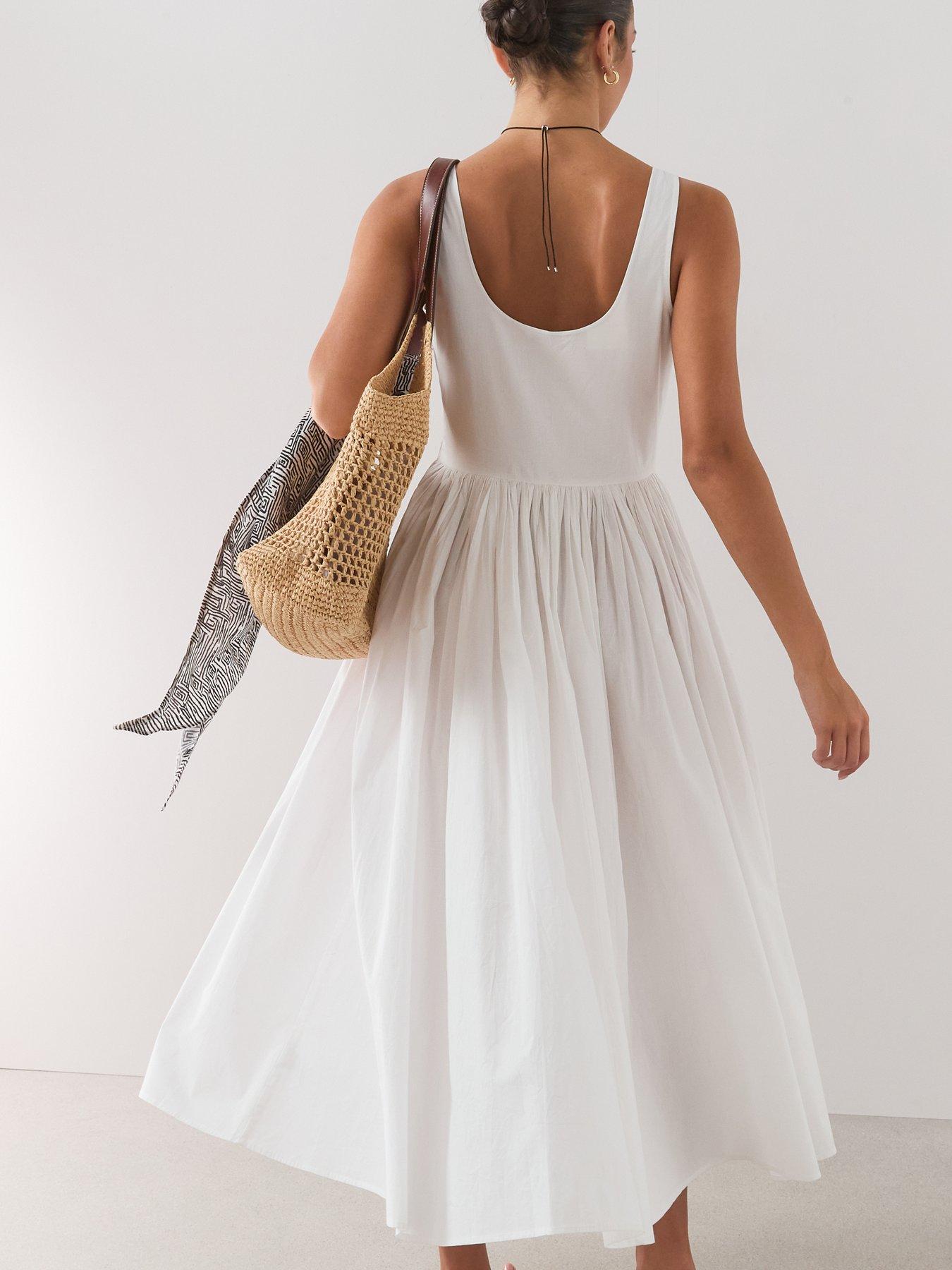 Image 6 of 7 of The Very Collection Detachable Scarf Strappy Midi Dress - White