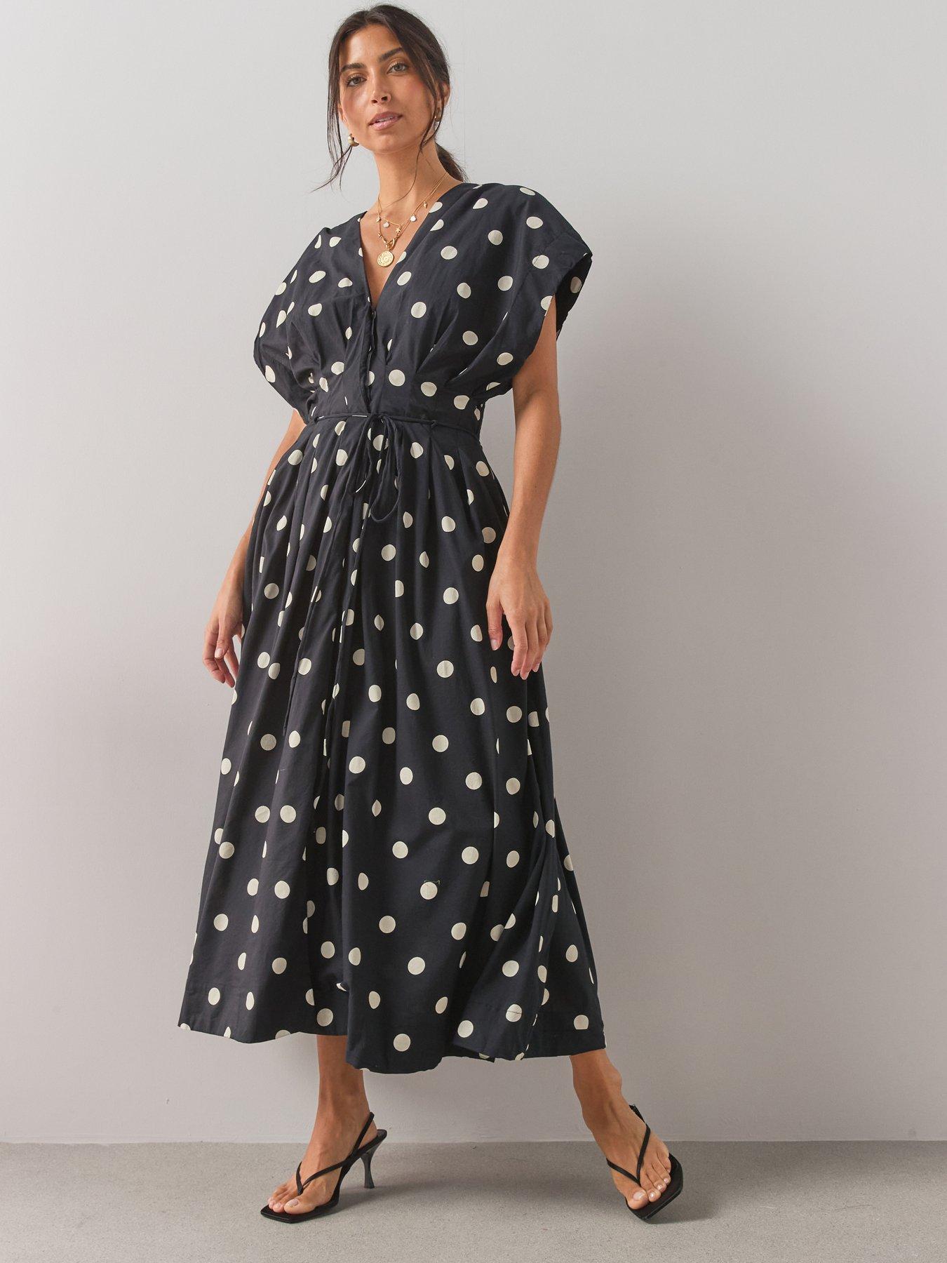 The Very Collection Belted Detail Batwing Floaty Midi Dress - Polka Dot