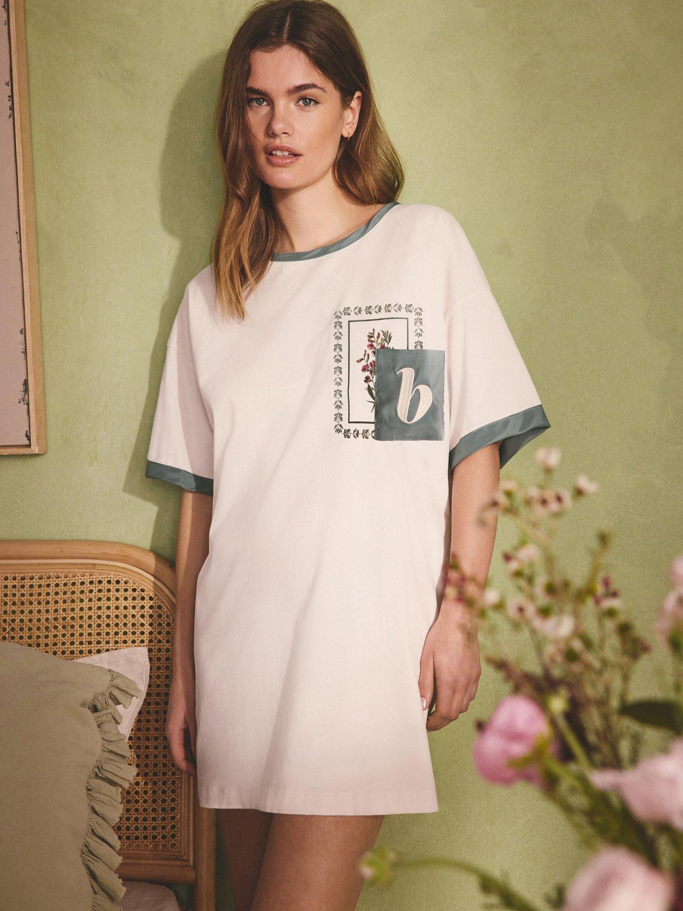 B By Ted Baker Patch Jersey Night T-Shirt - Ecru/Green - Cream