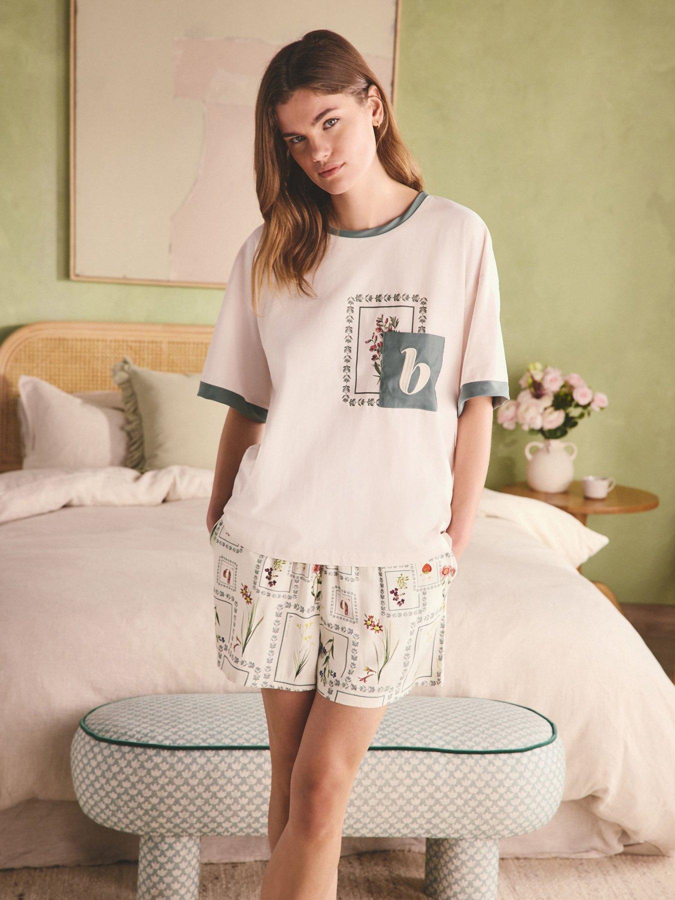 B By Ted Baker Patch Shorts Pyjama Set - Ecru/Green