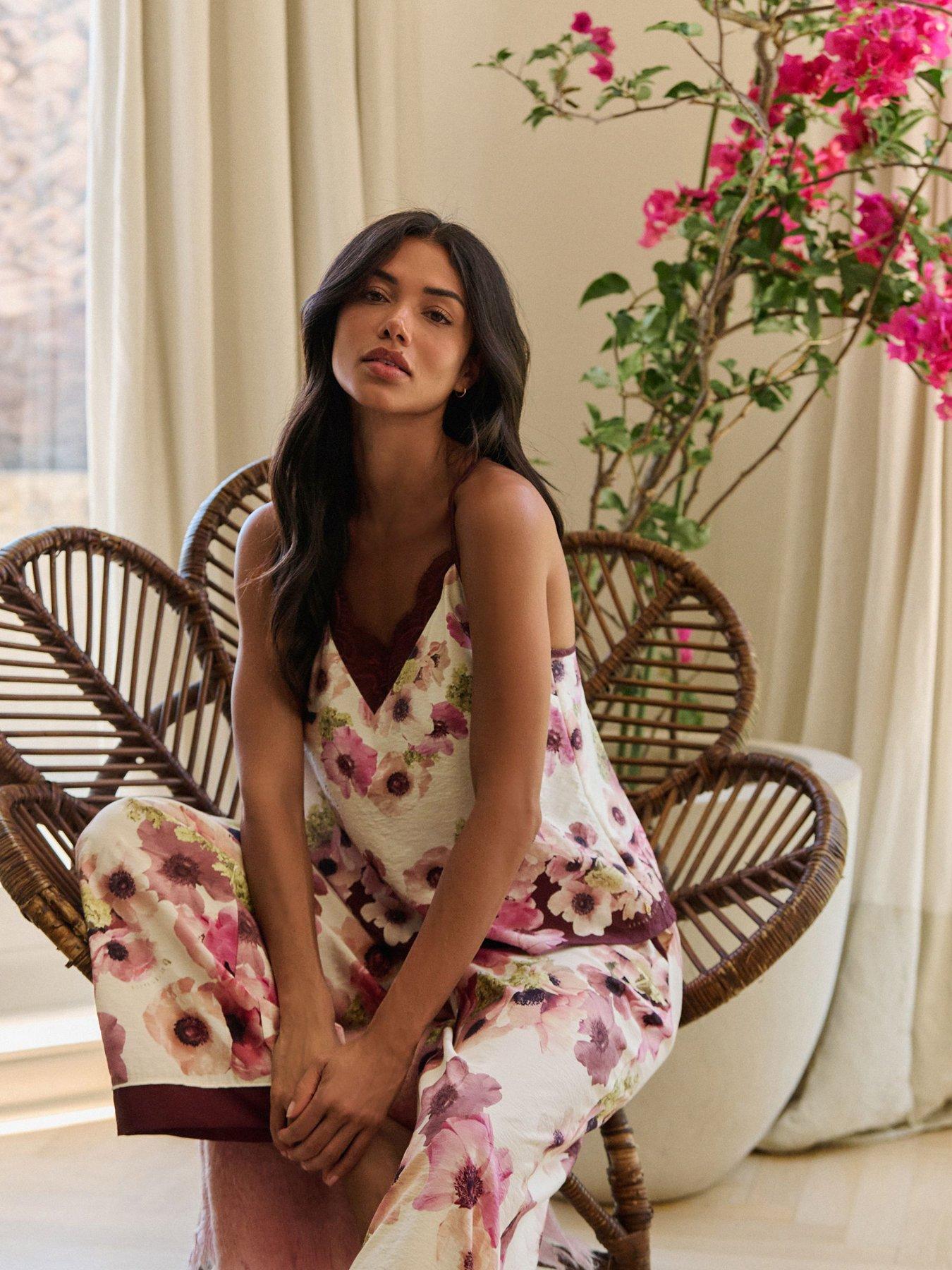 Image 3 of 7 of B By Ted Baker Satin Floral Print Trouser Cami Pj Set - Multi