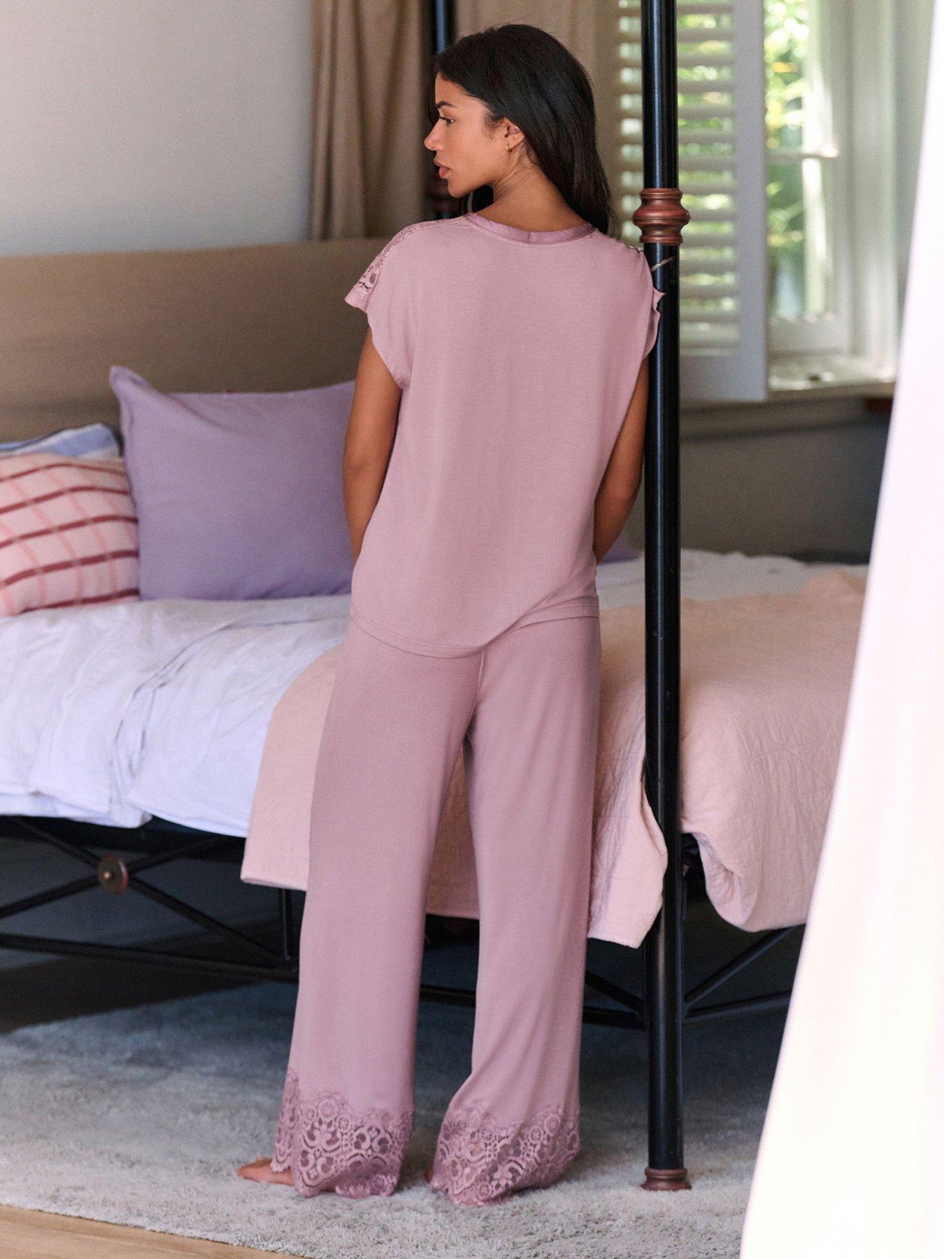  image of b-by-ted-baker-modal-lace-trim-pyjama-set-mink