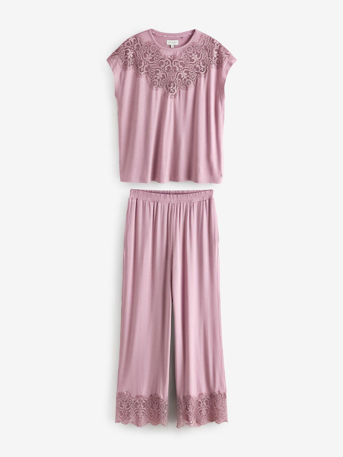 image of b-by-ted-baker-modal-lace-trim-pyjama-set-mink