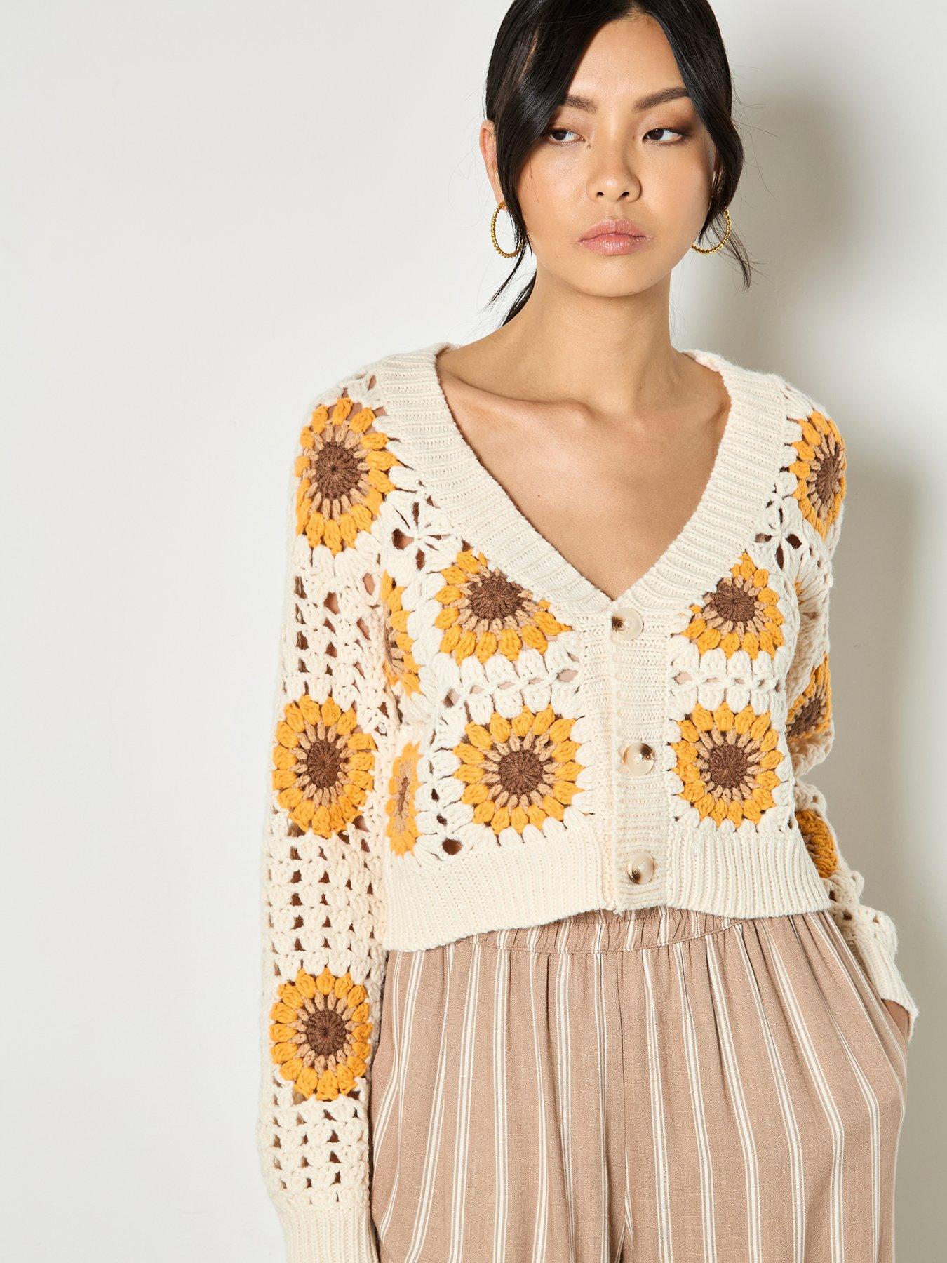Apricot Sunflower Hand-knit Crochet Cardigan