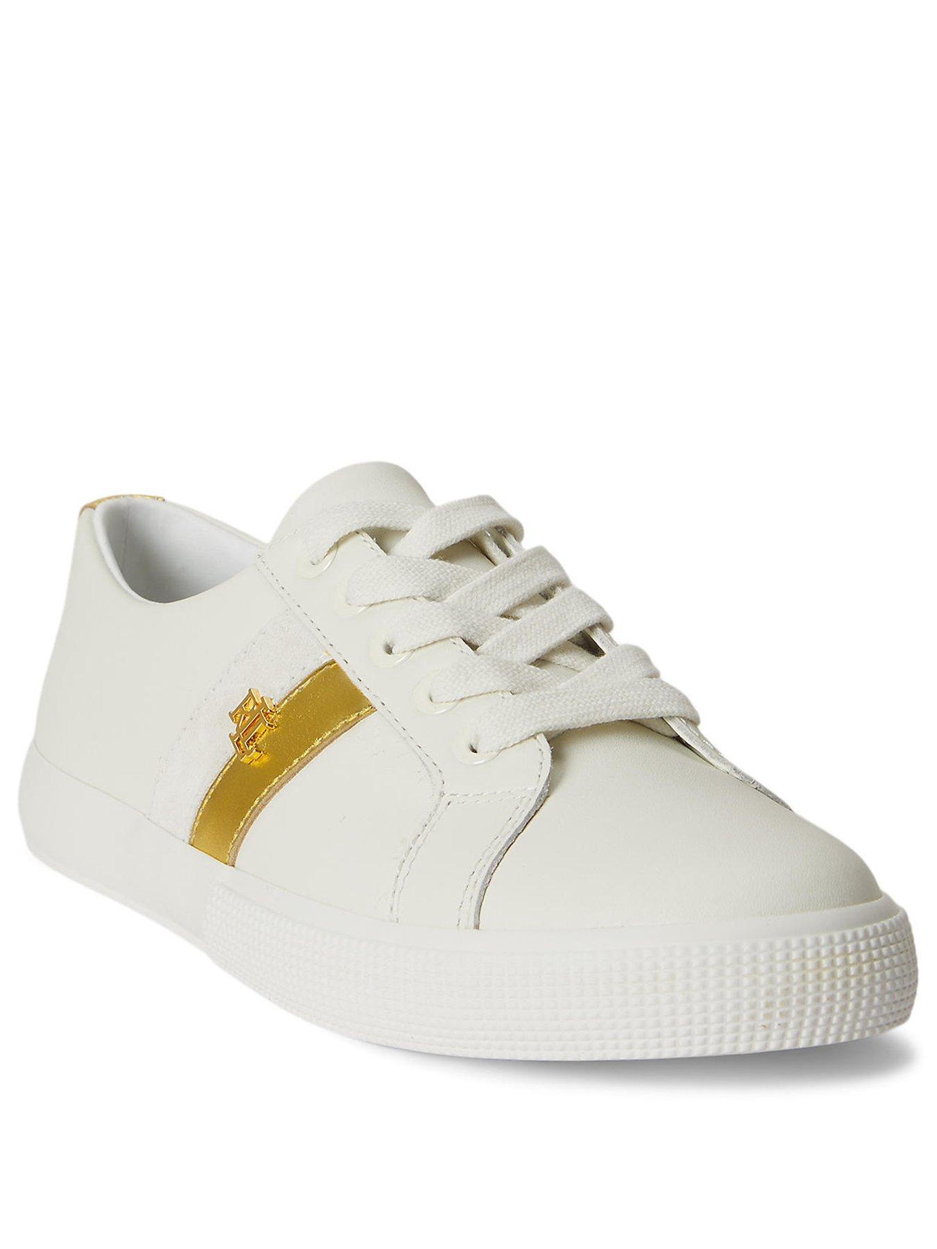 Image 2 of 4 of Lauren by Ralph Lauren Janson II Low Top Lace Trainers - White