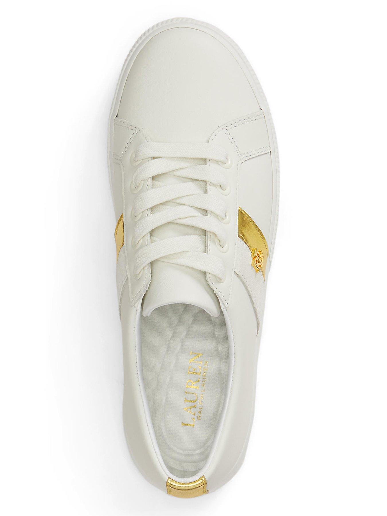 Image 4 of 4 of Lauren by Ralph Lauren Janson II Low Top Lace Trainers - White