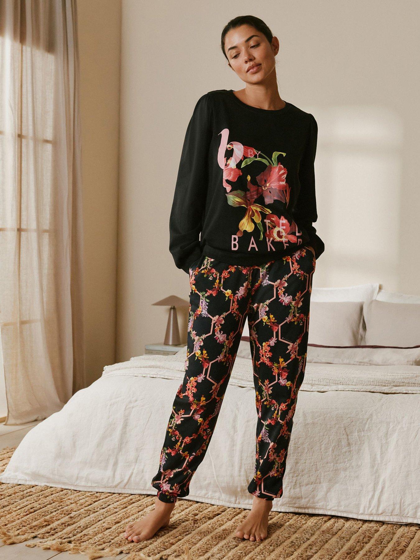 Image 1 of 7 of B By Ted Baker Floral Pyjama Set - Black