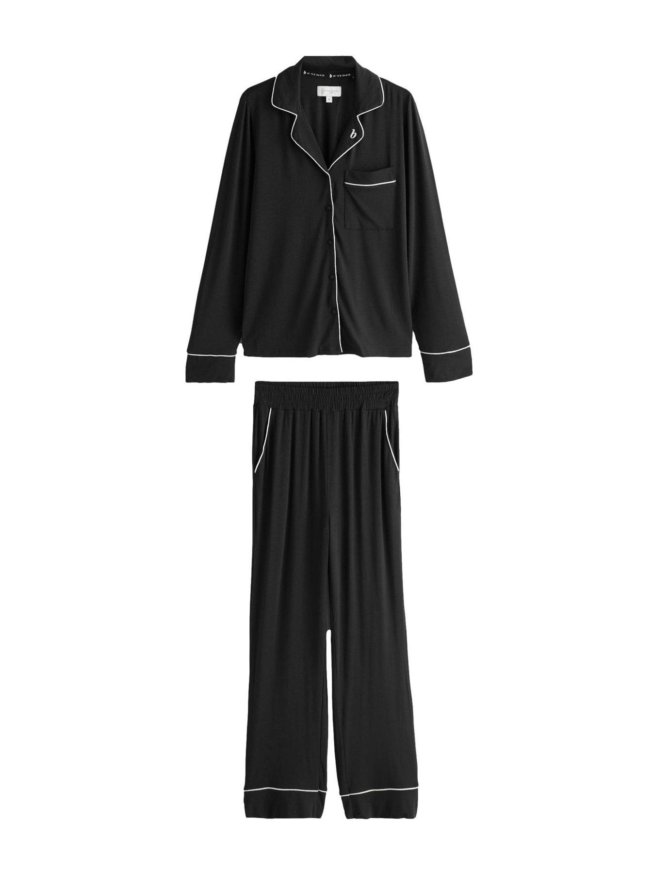 Image 6 of 7 of B By Ted Baker Modal Button Through Pyjama Set - Black