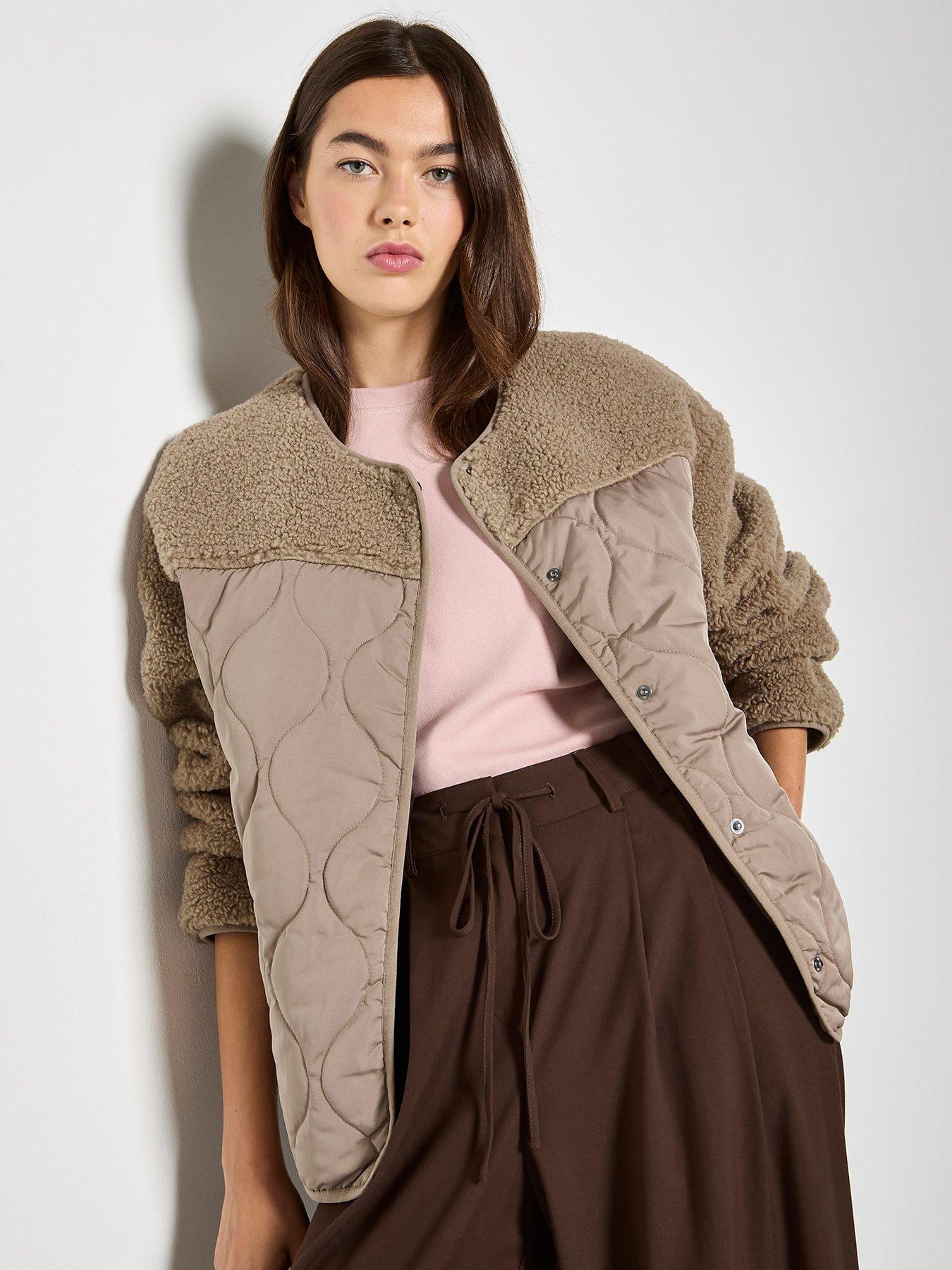Image 1 of 5 of Apricot Contrast Borg Quilted Jacket