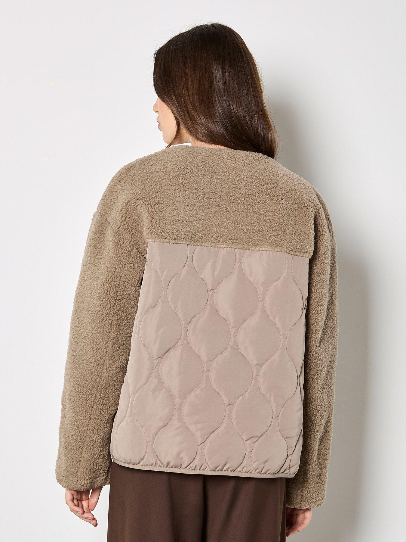 Image 2 of 5 of Apricot Contrast Borg Quilted Jacket
