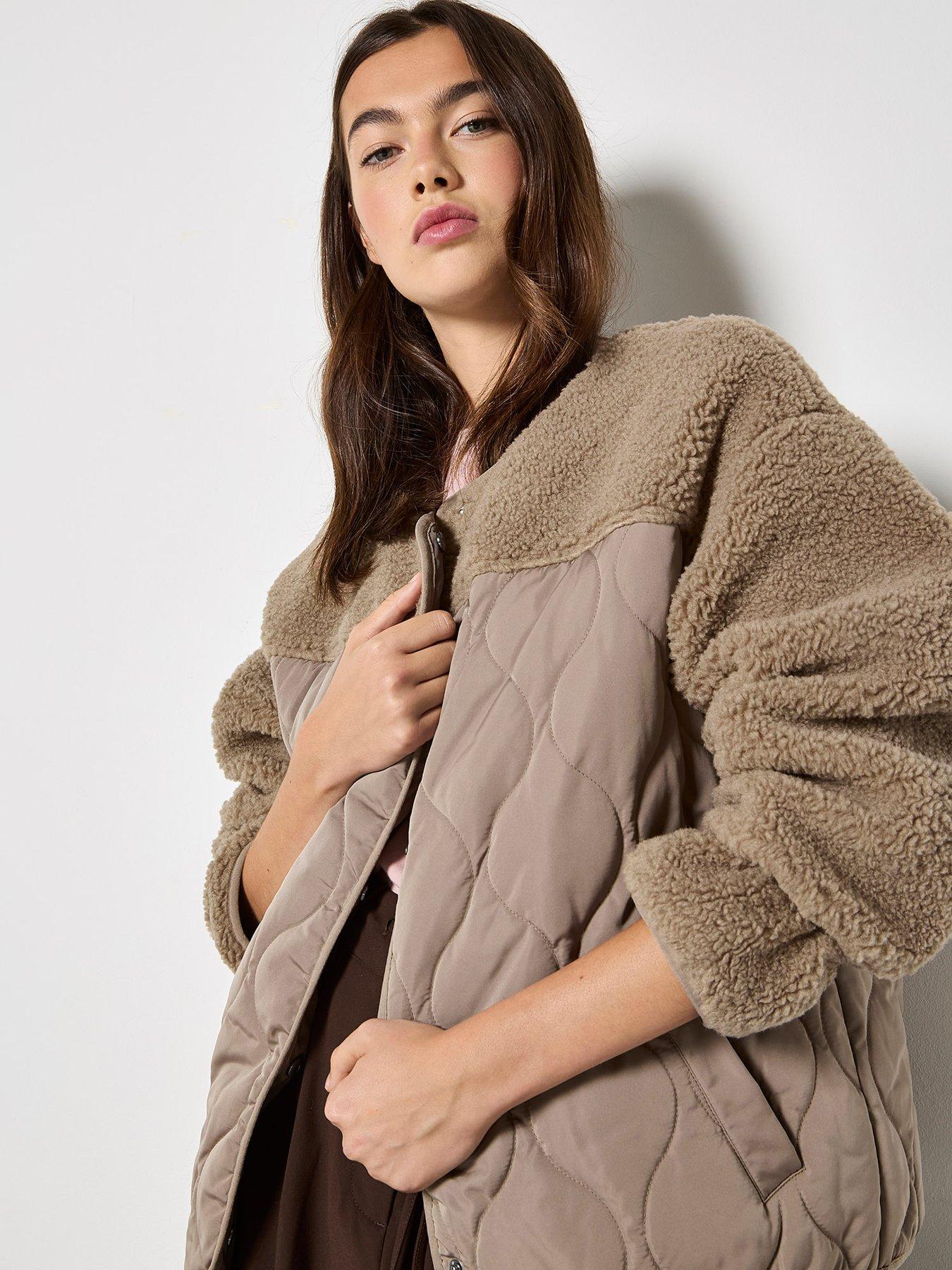 Image 5 of 5 of Apricot Contrast Borg Quilted Jacket