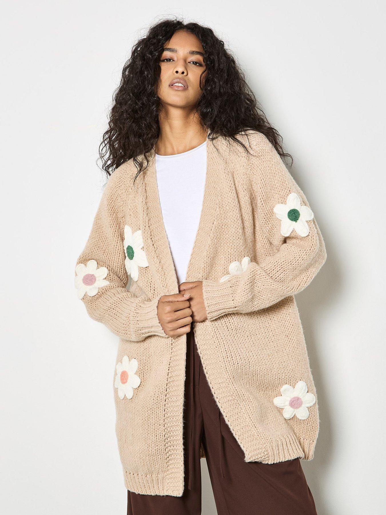 Image 1 of 5 of Apricot 3d Daisy Chunky Knit Cardigan