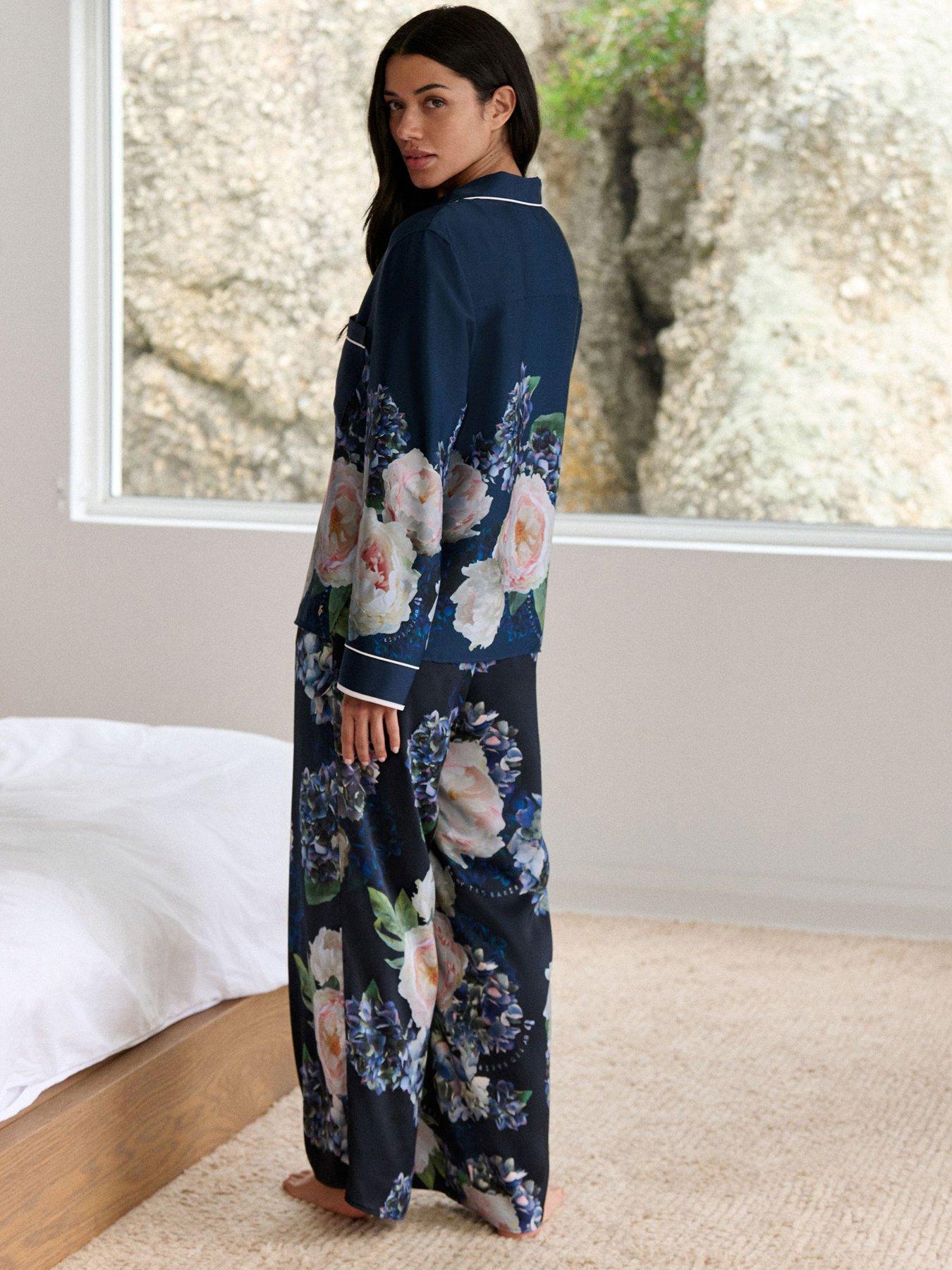  image of b-by-ted-baker-floral-satin-pyjama-set-blue
